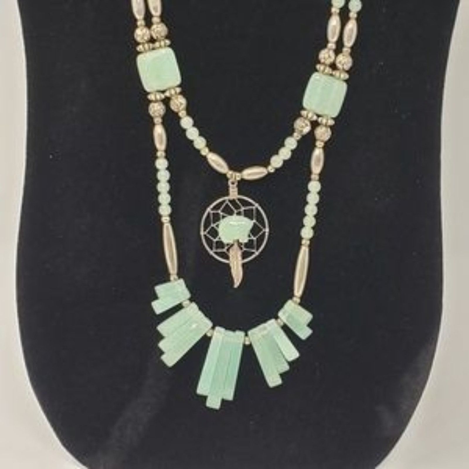 Other Silver-Tone & Green 2-Strand Necklace wDreamcatcher Pendant Size ONE SIZE - 2 Thumbnail