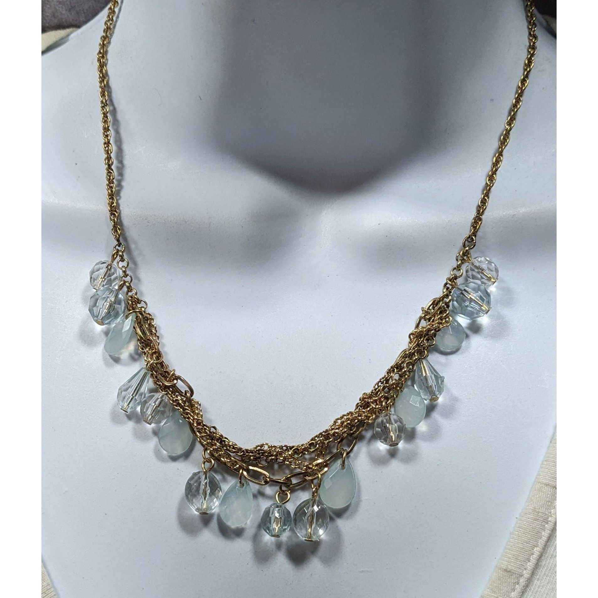 Other Teardrop White And Clear Gemmed Fringe Necklace On Gold Tone Size ONE SIZE - 2 Thumbnail