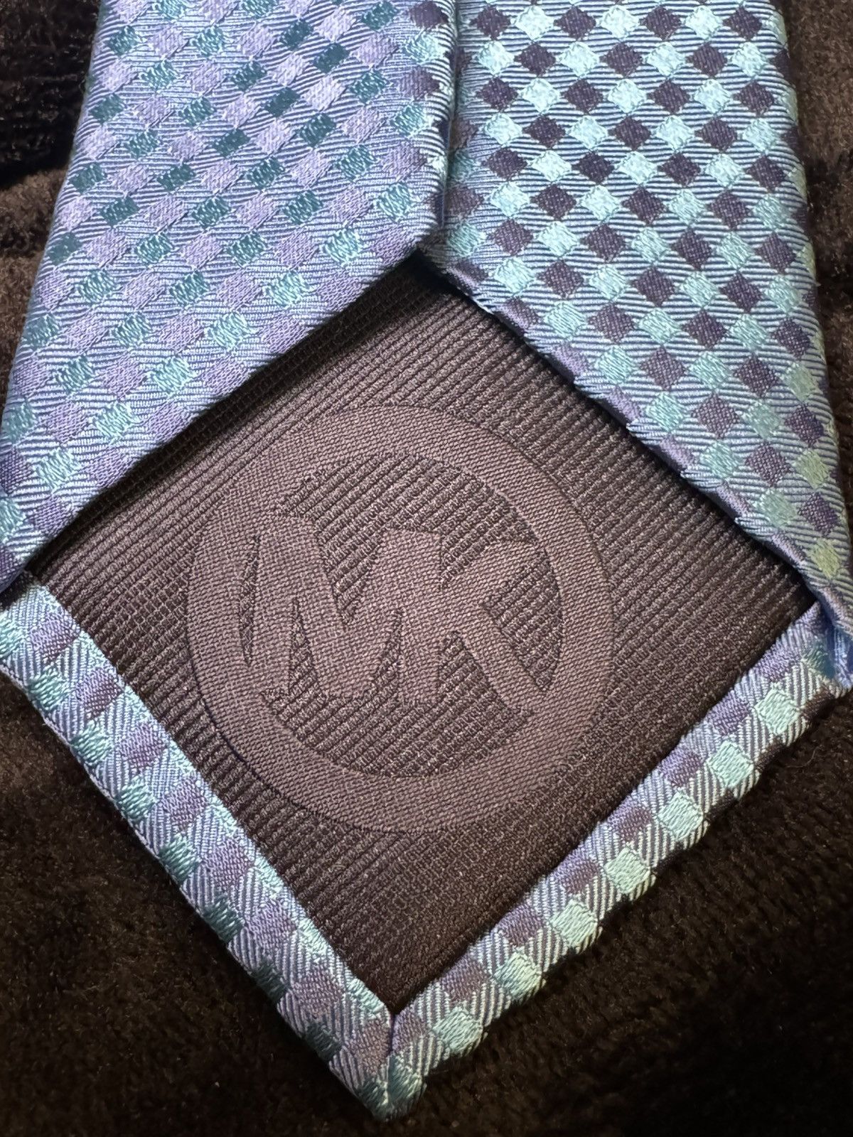Michael Kors Michael Kors Blue Check Pattern Men's Dress Tie Size ONE SIZE - 3 Thumbnail