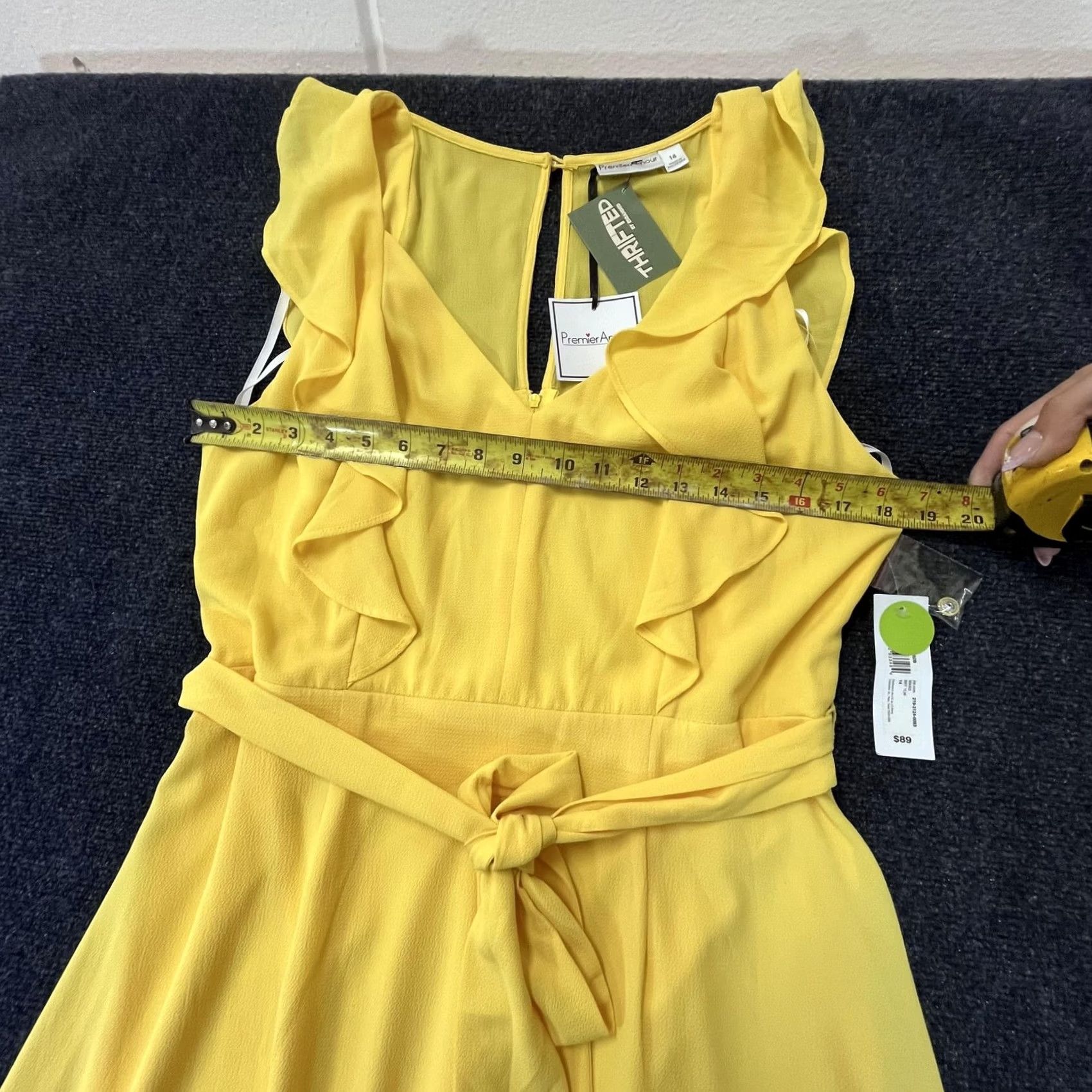 Vintage VINTAGE? No. Premier Amour Dress Womens 14 Yellow Maxi Sleeveless Ruffle Belted New 89 Size XL / US 12-14 / IT 48-50 - 4 Thumbnail