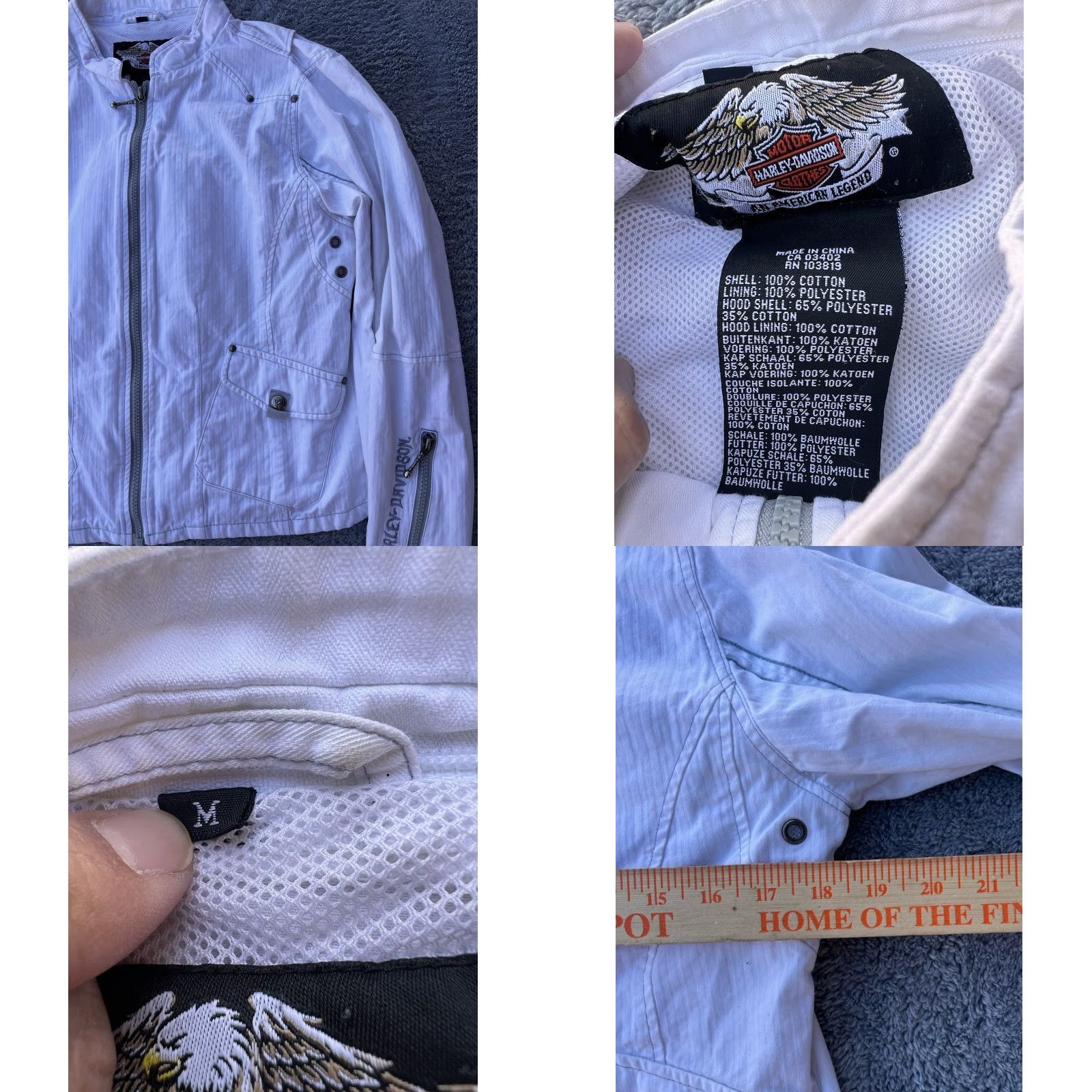 VINTAGE Harley-Davidson Jacket M Women White Cotton Polyester Lining Biker Logo Cropped Style HD Textured Logo