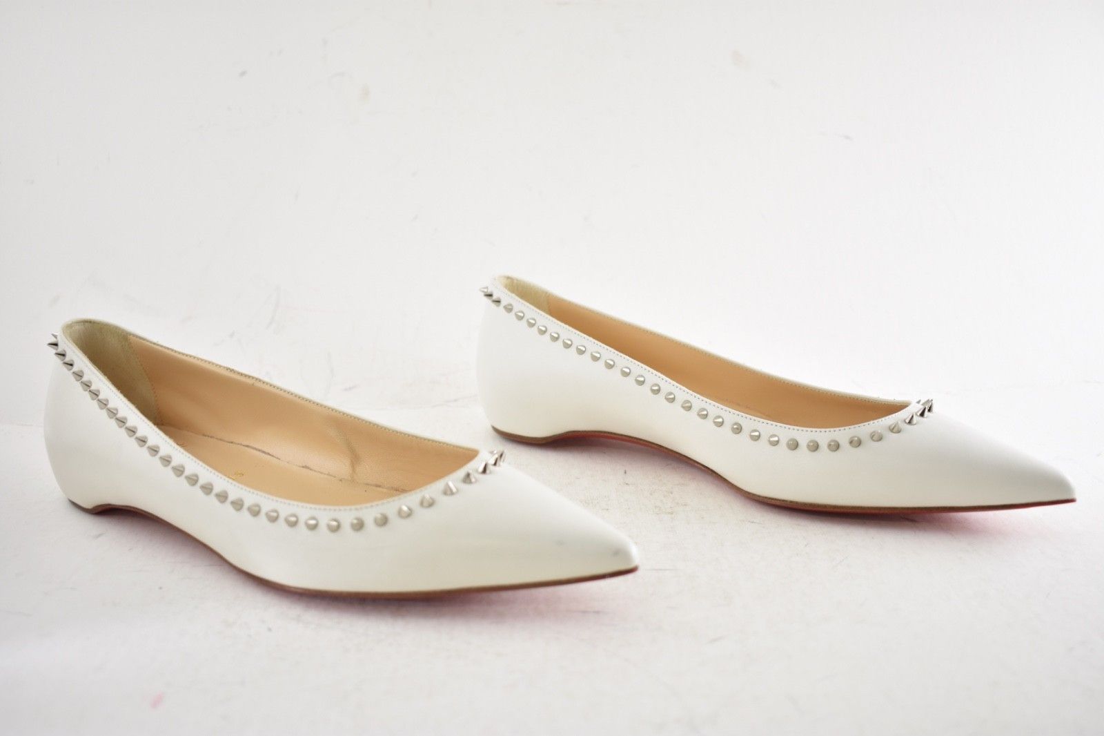Christian Louboutin Anjalina Flat White Snow Leather Spike Pointed Ballerina 36 Size US 6 / IT 36 - 4 Thumbnail