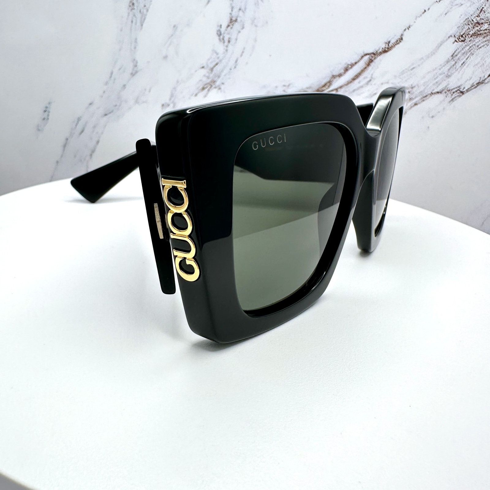 Gucci New GUCCI Sunglasses Black Gold Logo Square Oversized 51mm Size ONE SIZE - 14 Thumbnail