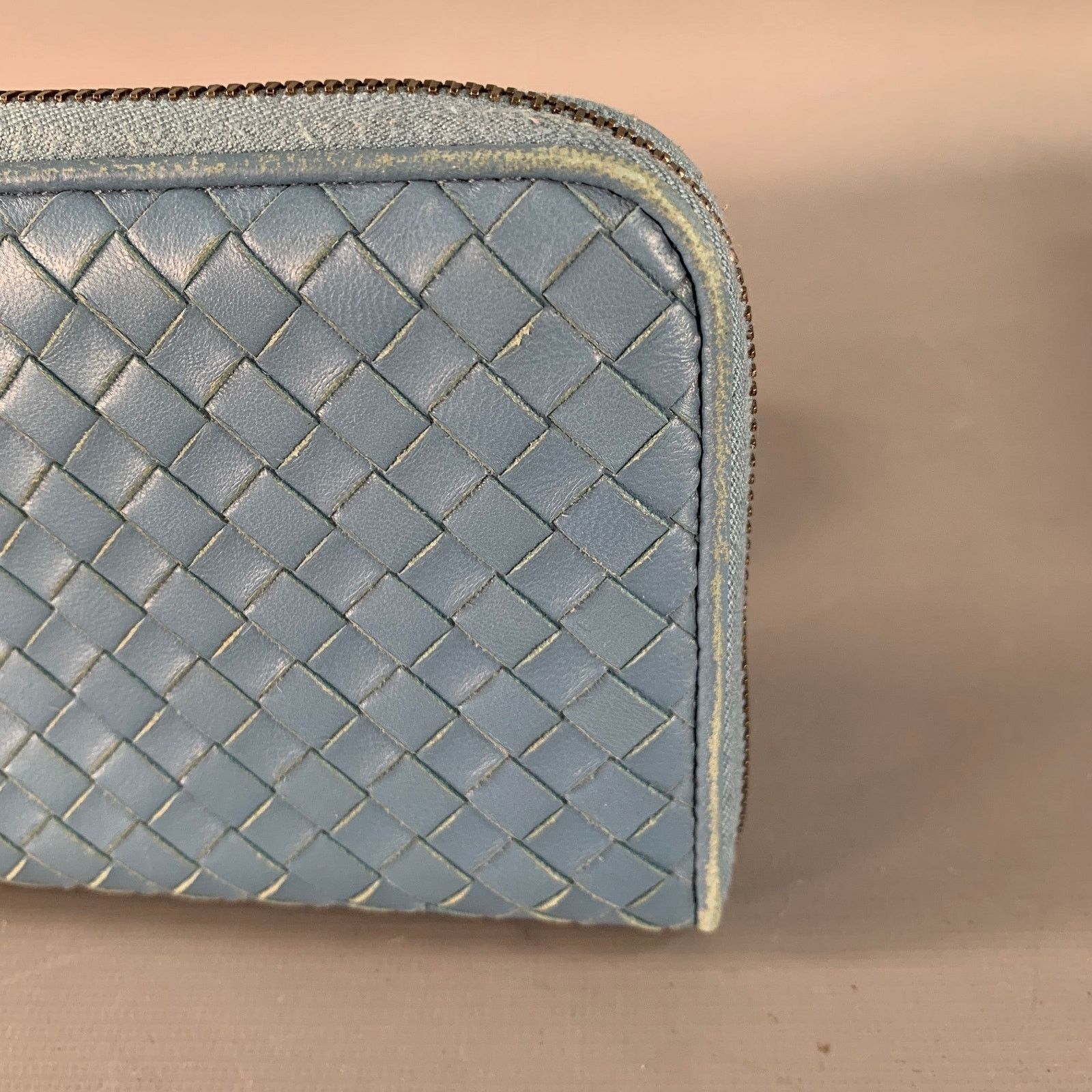 Bottega Veneta Blue Woven Intrecchiato Leather Zipper Checkbook Wallet Size ONE SIZE - 4 Thumbnail