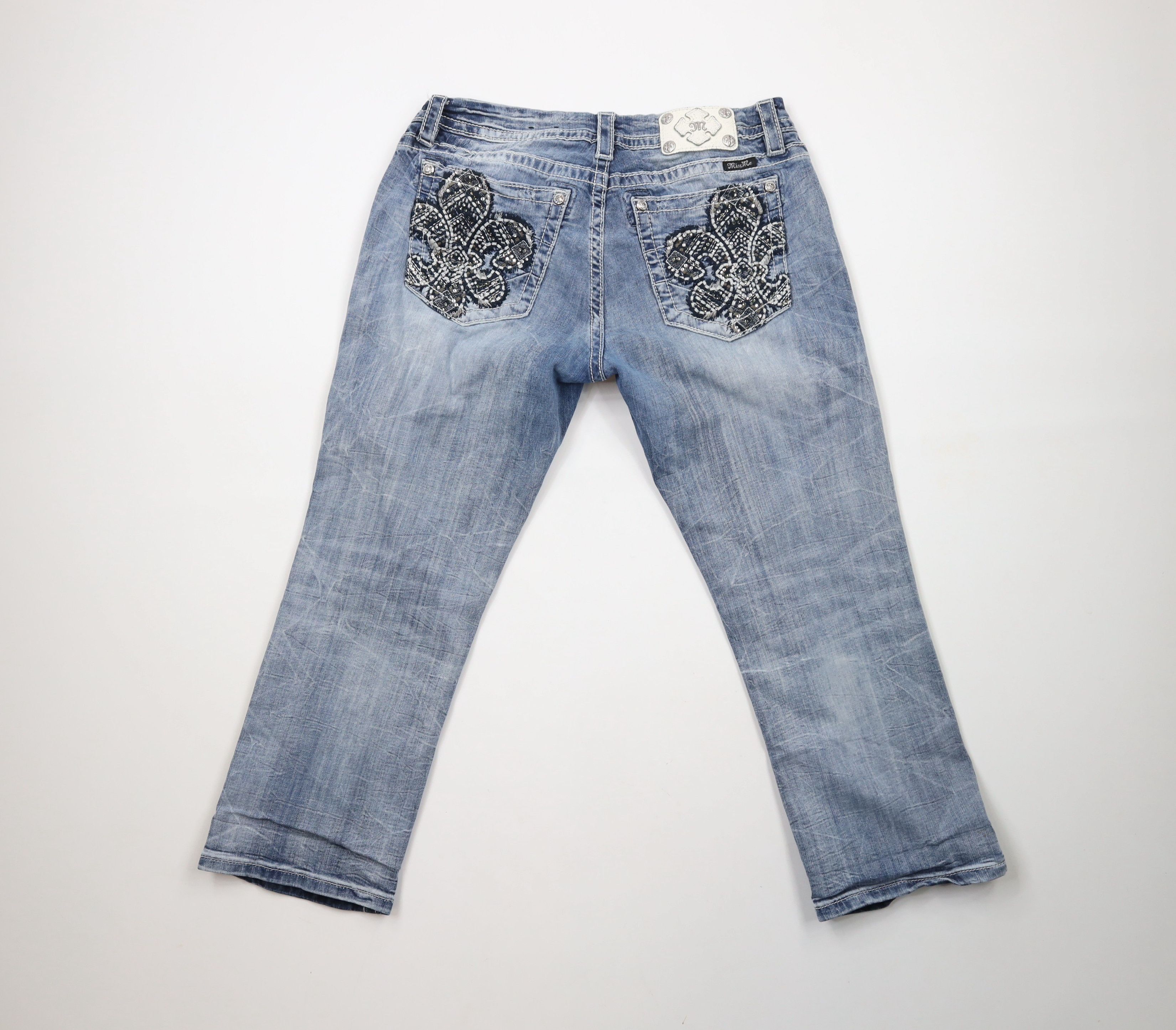 Miss Me × Vintage Miss Me Jeweled Fleur de Lis MMA Mid Rise Cropped Jeans Size 31" - 8 Thumbnail