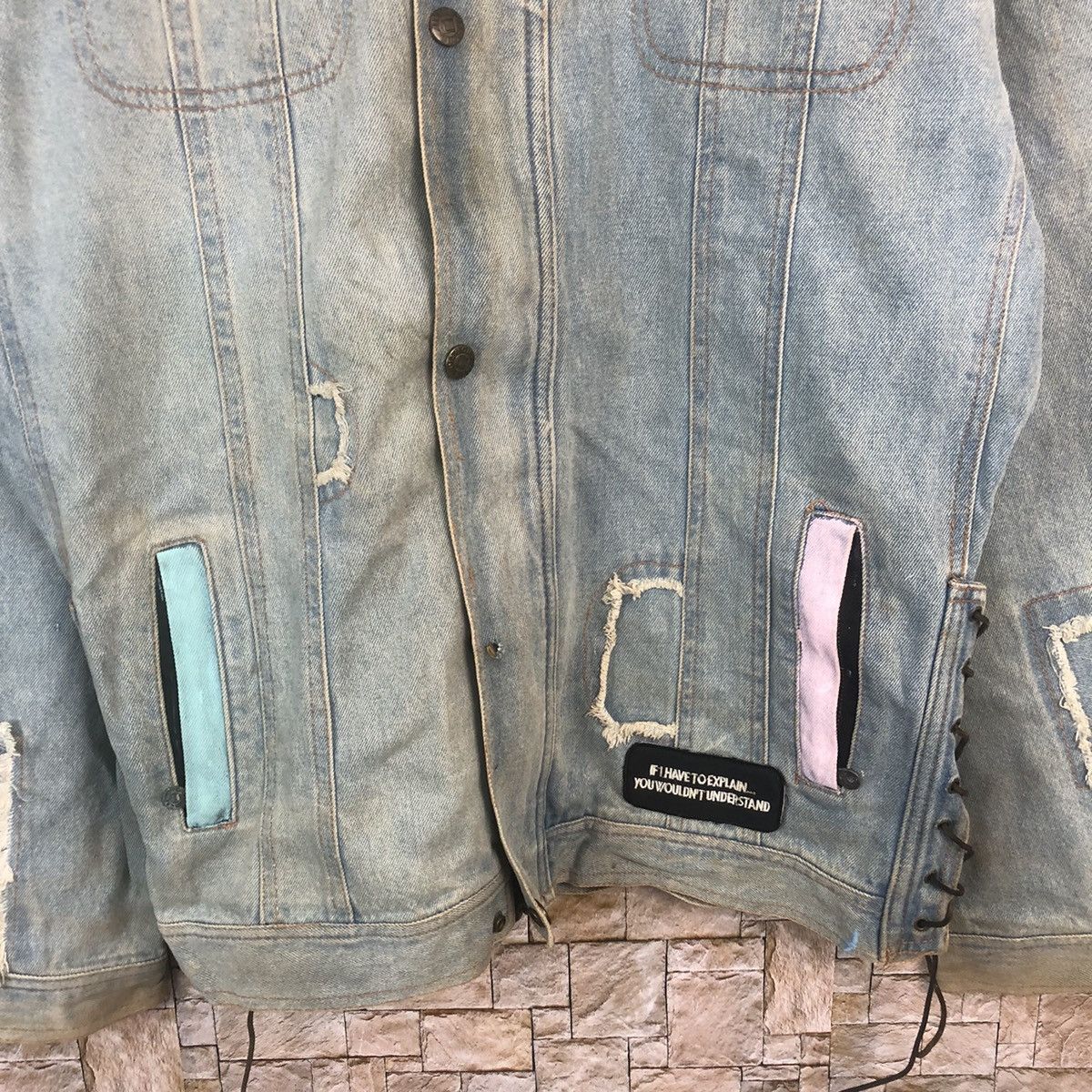 Japanese Brand Born To Wild Blue ripped patchwork Denim Jacket #A25 Size US XL / EU 56 / 4 - 6 Thumbnail