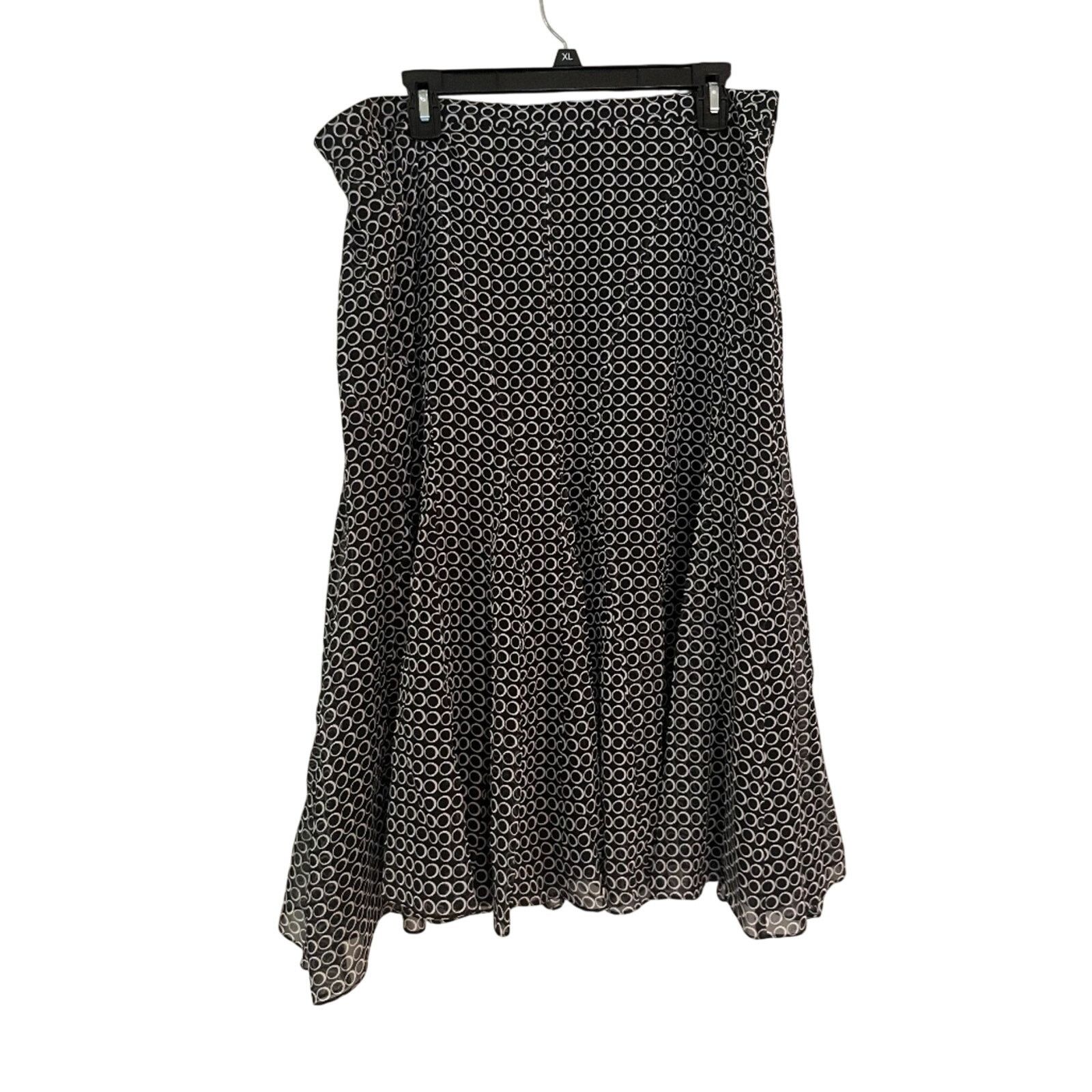 Jones New York JNY Vintage Y2K Black White 100% Silk Flared Skirt Plus 16W Size 38" / US 16 / IT 52 - 1 Thumbnail
