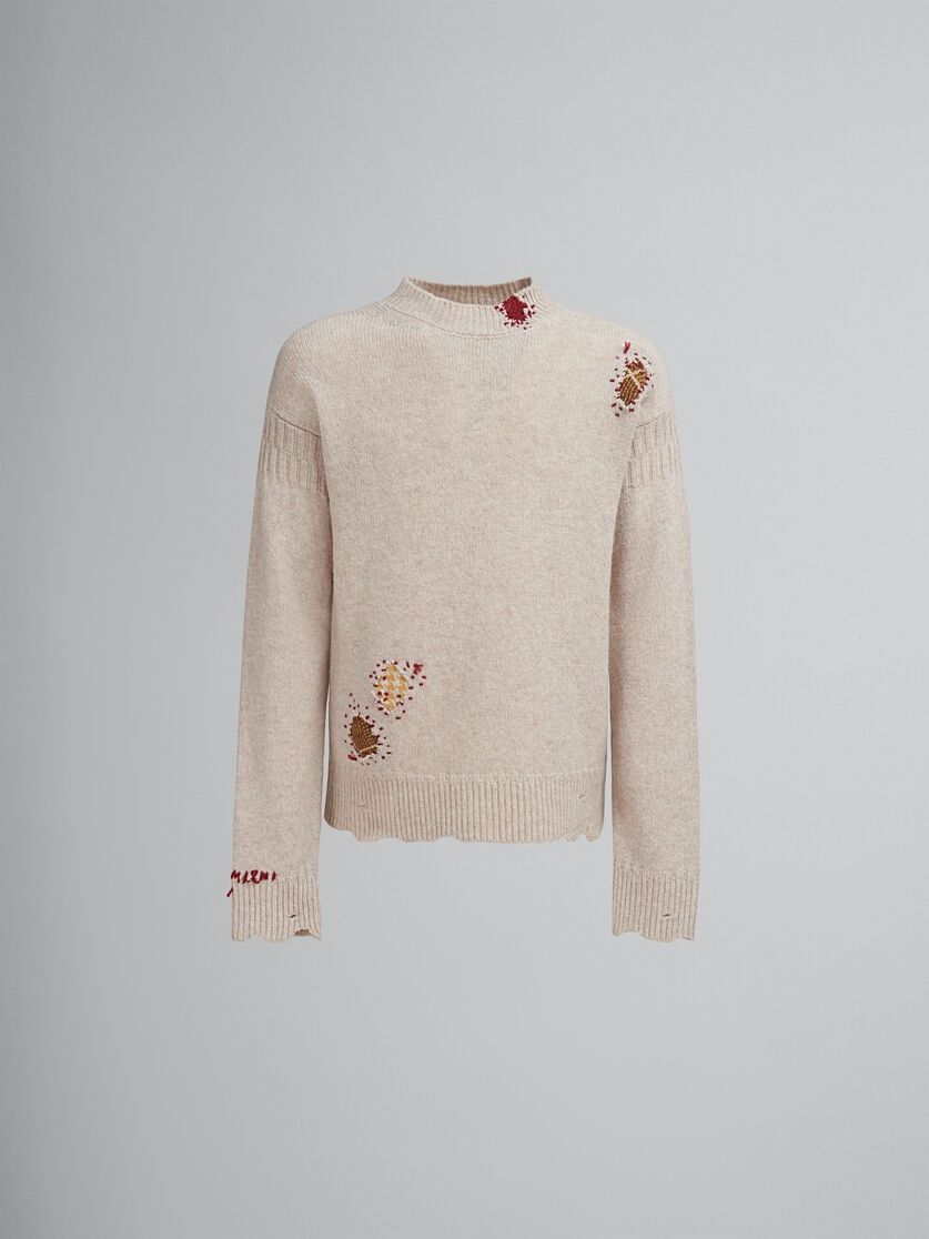 o1w1db11125 Mending Patches Sweater in Beige