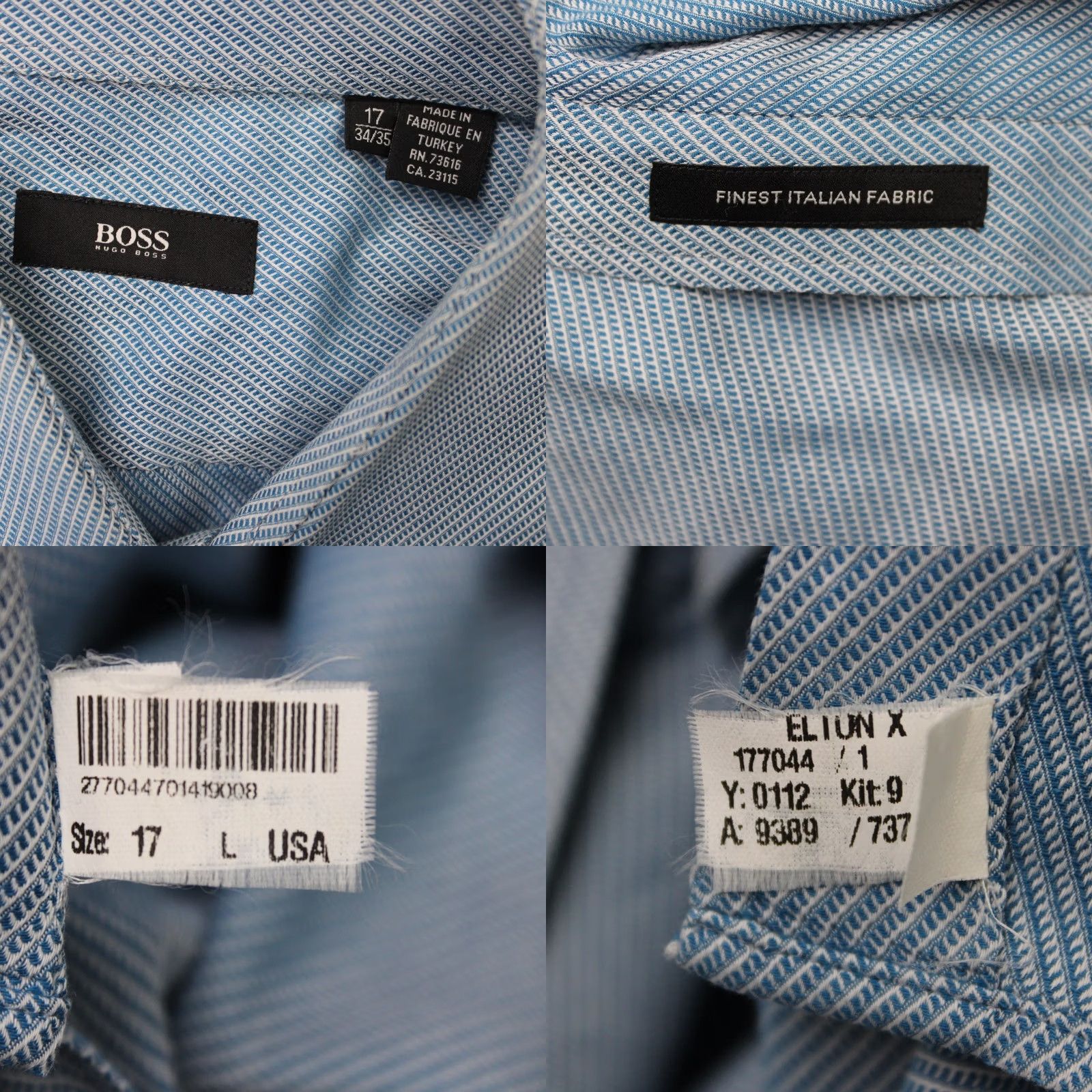Hugo Boss HUGO BOSS Shirt Men 17 34/35 Blue Geometric Elton Cotton Italian Fabric L/S Size US XL / EU 56 / 4 - 8 Thumbnail