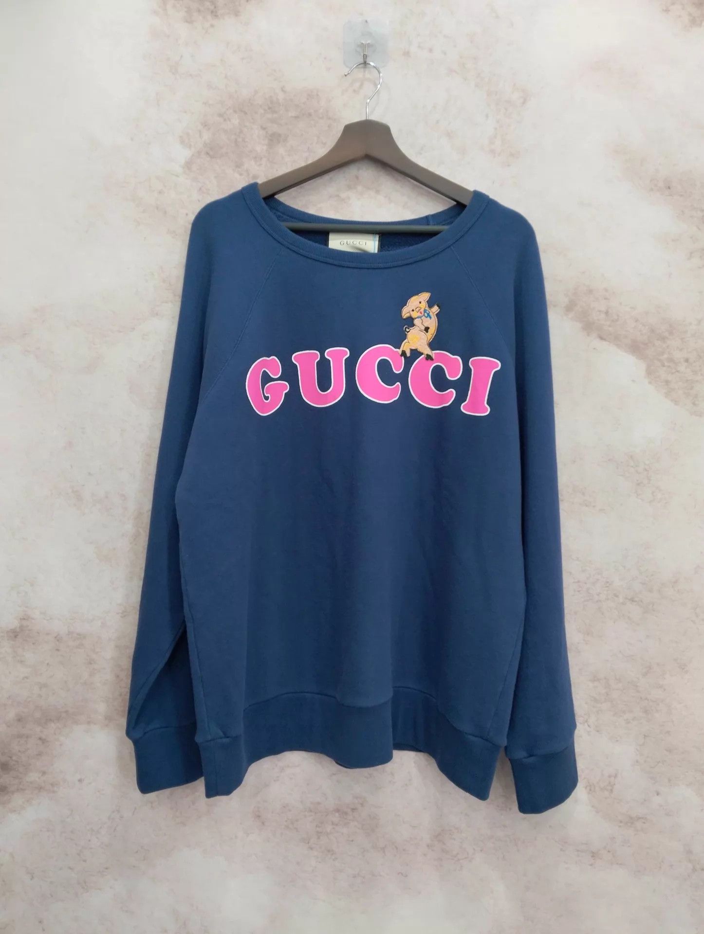 Gucci Gucci Blue Pig Logo Pullover Sweatshirt L Size L / US 10 / IT 46 - 1 Thumbnail