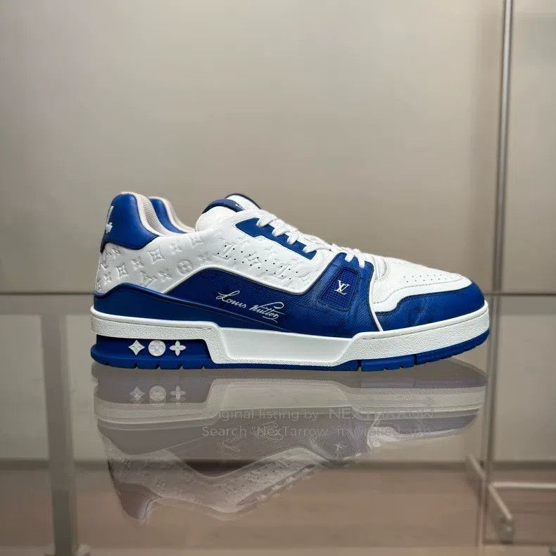 Louis Vuitton Louis Vuitton Trainer White and Blue Embossed Full Print s Size US 8 / EU 41 - 5 Thumbnail