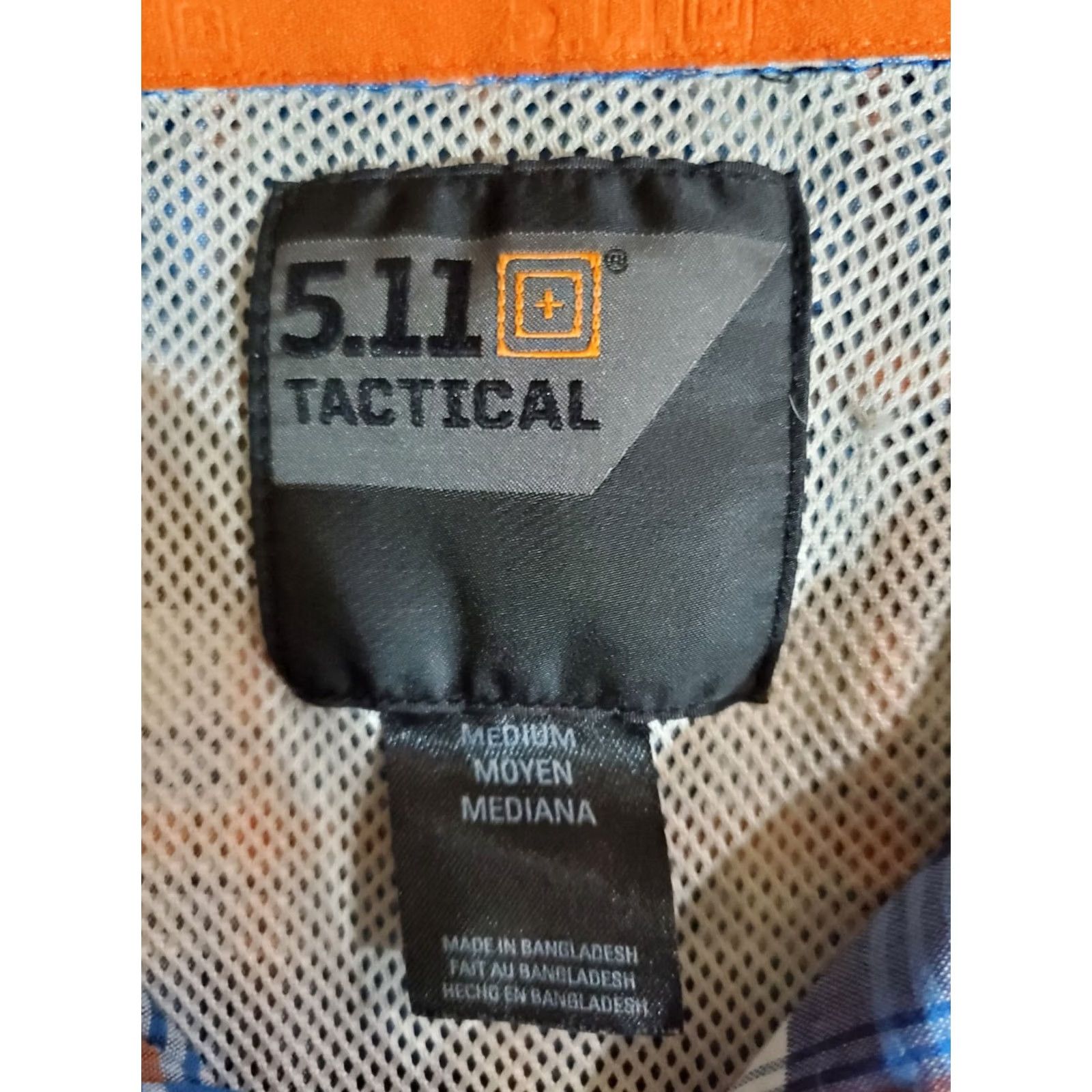 Vintage 5.11 Tactical Signature Button Up Short Sleeve Shirt - Mens Med Blue/Orange Plaid, Nylon/Polyester, Lightweight, Breathable, Pockets, Casual/Workwear Size US M / EU 48-50 / 2 - 4 Thumbnail