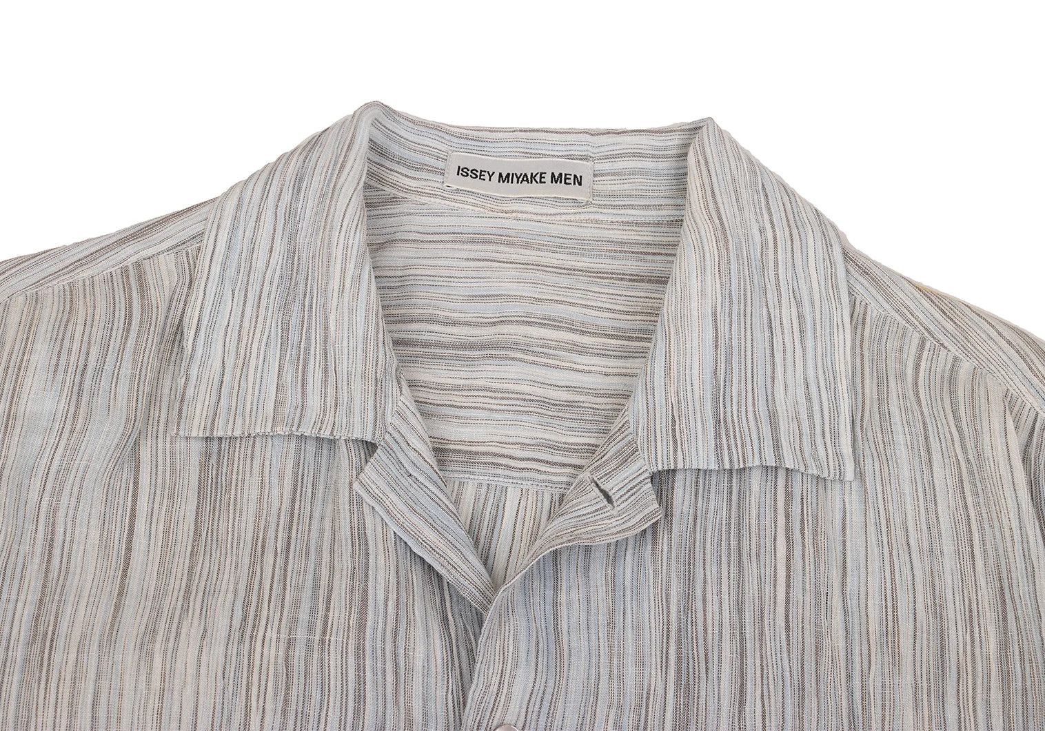 Issey Miyake Linen Striped Open Collar Shirt in Light Blue, Black, White Size US L / EU 52-54 / 3 - 3 Thumbnail