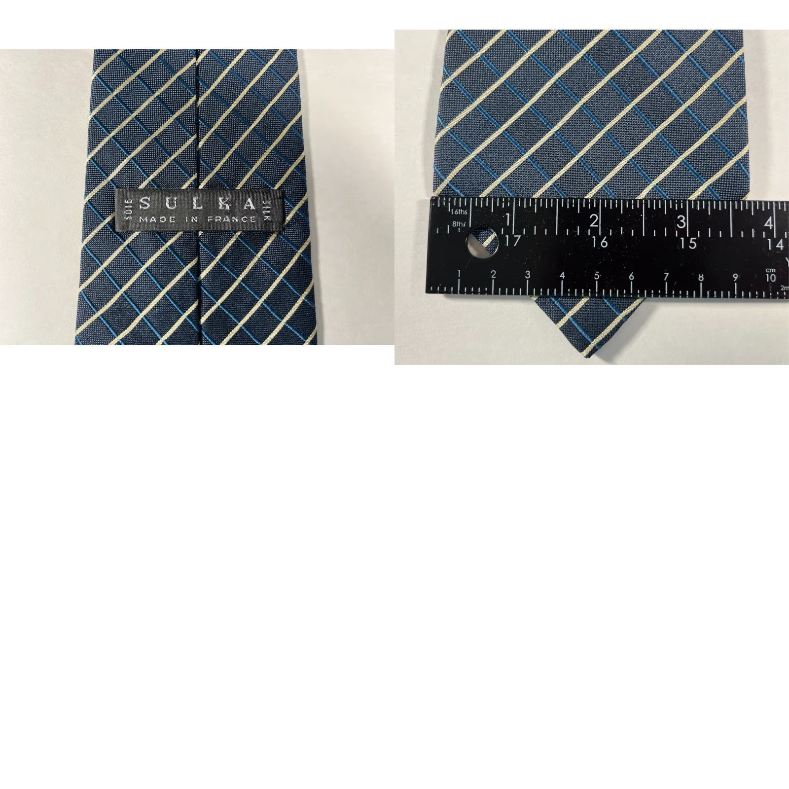 Sulka Sulka Men’s Luxury Silk Tie Geometric Gray Made in France Silk Length 60 Width 3.75" Size ONE SIZE - 8 Thumbnail