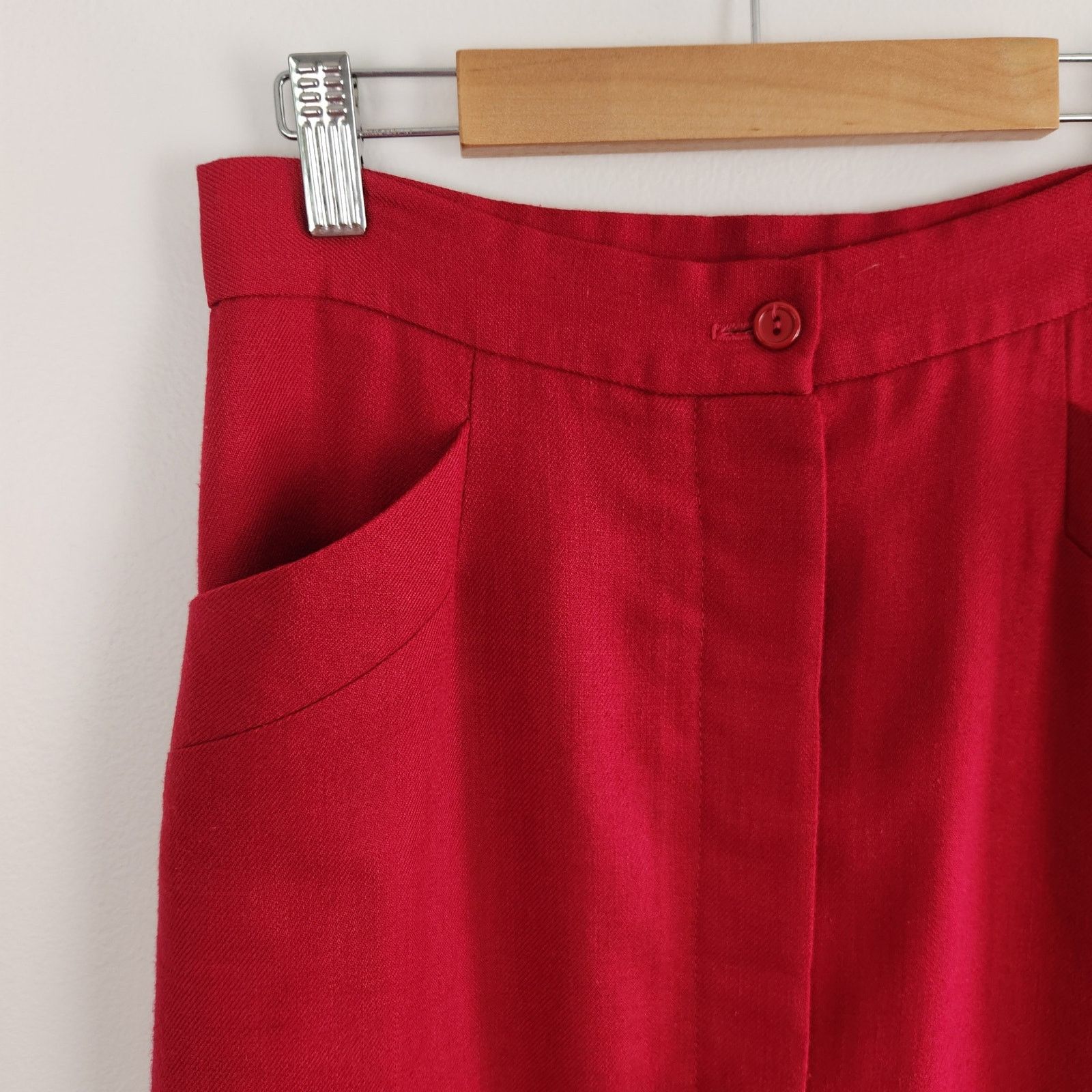 Other Vintage Midi Red Skirt Button Front S Size 26" / US 2 / IT 38 - 2 Thumbnail