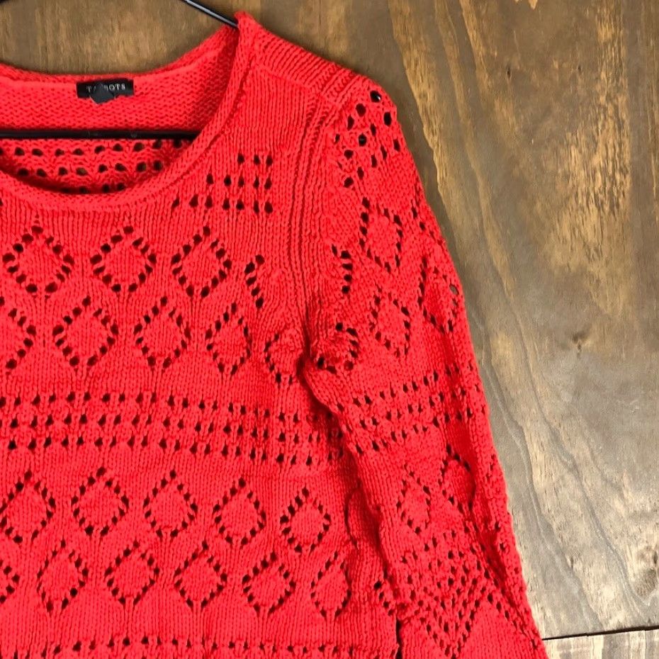 Talbots Talbots Womens Sweater Red Open Knit Diamond Pattern Small Crew Neck Knit Cotton Blend Open-Knit Casual Womens Size S / US 4 / IT 40 - 5 Thumbnail