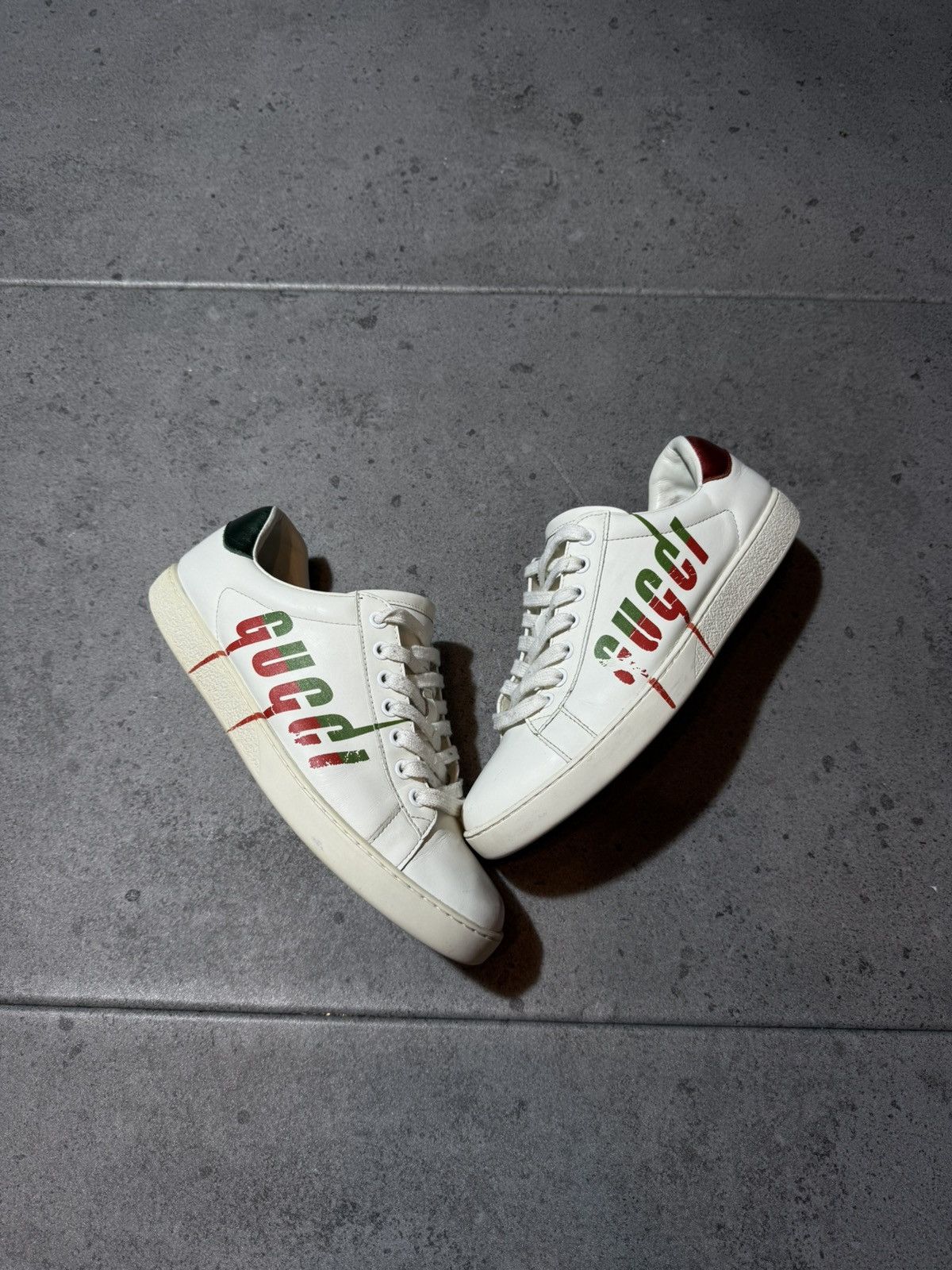 Leather Gucci Ace Low Top Shoes Logo Sneak in White, Men's (Size 9)