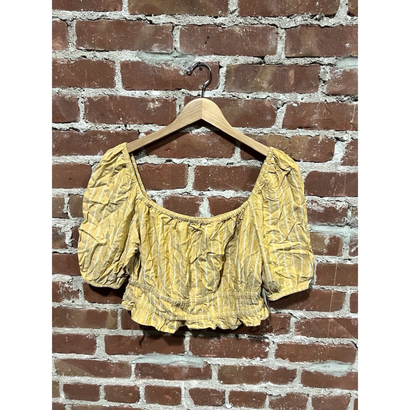 Vintage Arizona Striped Short Sleeve Cropped Blouse NWT L Yellow Womens Shirt Size L / US 10 / IT 46 - 2 Thumbnail