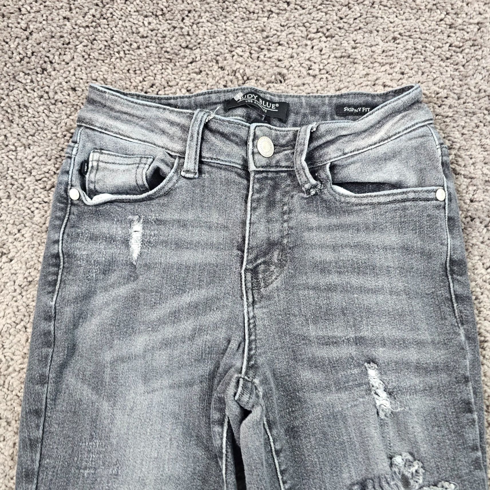Denime Judy Blue Jeans Skinny Women 24 Gray Low Rise Stretch Denim Fray 28in Inseam Womens Jeans 90s Style Size 42" / US 20 - 2 Thumbnail