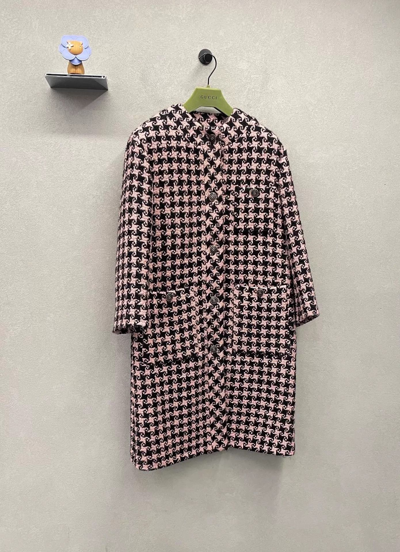 Gucci Gucci Houndstooth Wool Overcoat Pink & Black 34 Size XXS / US 00 / IT 34 - 3 Thumbnail