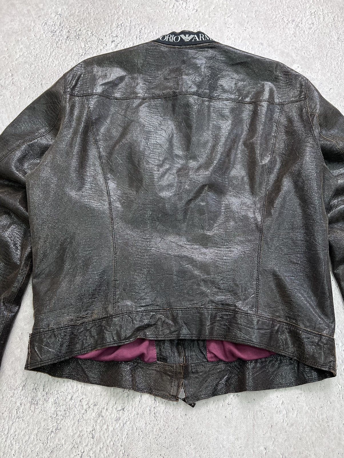 Emporio Armani × Giorgio Armani Vintage GIORGIO ARMANI BROWN LEATHER RACING IGUANA JACKET Size US M / EU 48-50 / 2 - 13 Thumbnail