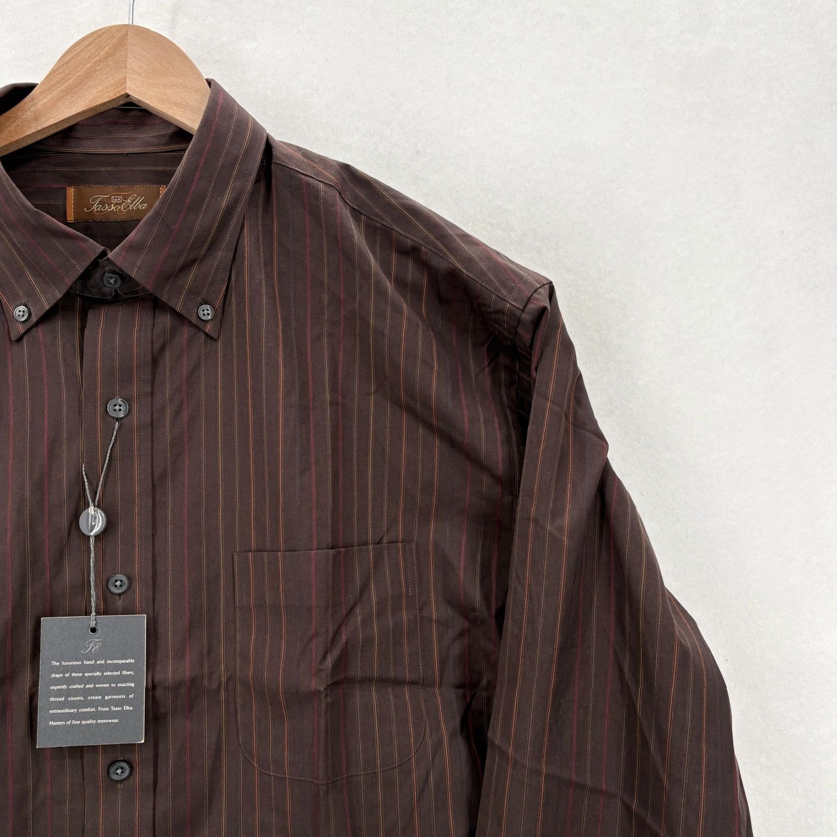 Tasso Elba Tasso Elba Dress Shirt Mens Large Brown Stripe Cotton Button-Down Long Sleeve Size 42R - 2 Thumbnail