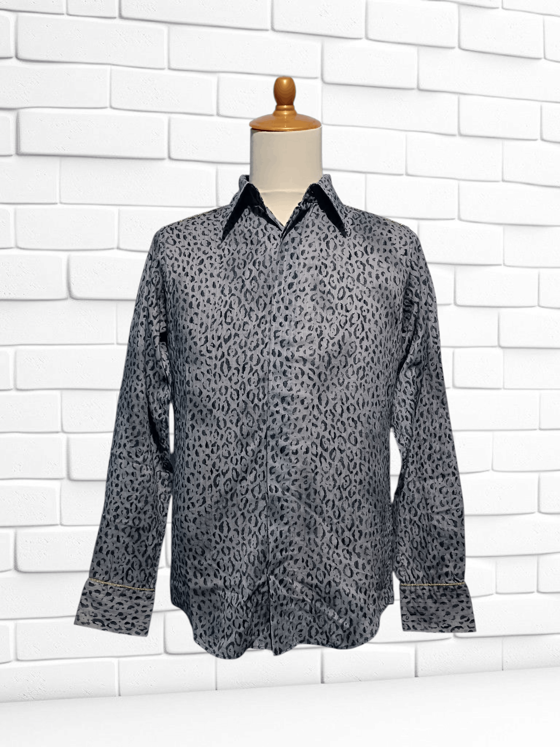Japanese Brand Jun Men Leopard Print Long Sleeve Gray Shirt Size US M / EU 48-50 / 2 - 1 Thumbnail
