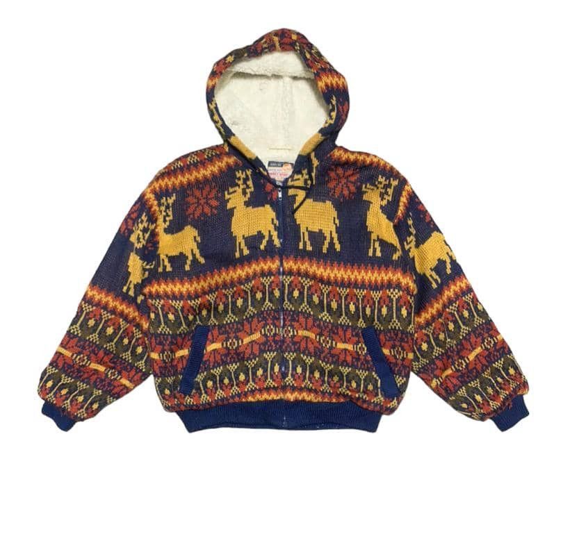 image of Avant Garde x Coloured Cable Knit Sweater Vintage Pract Studio Navajo Knit Hoodie Jacket (Size Medi