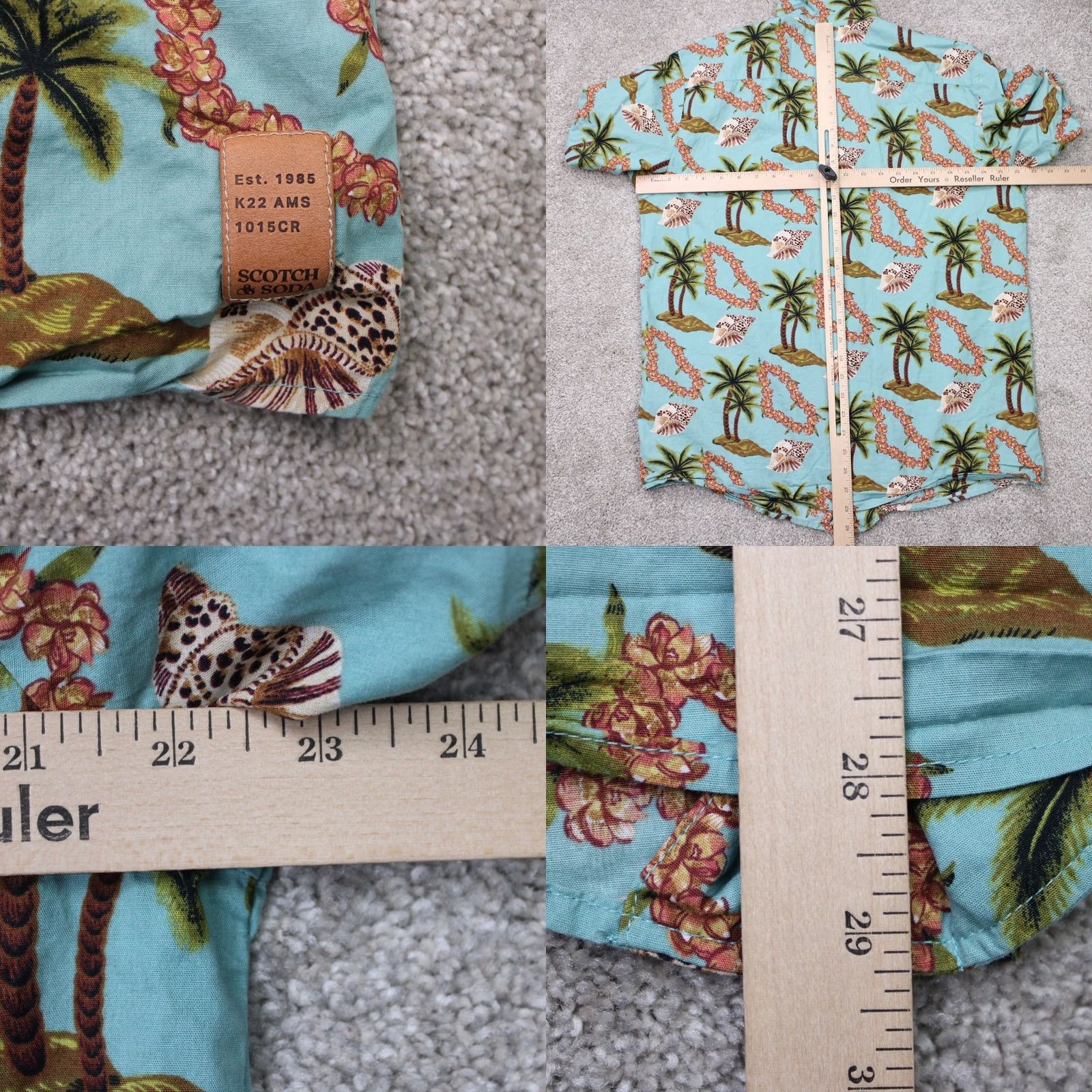 Scotch & Soda Scotch & Soda Shirt Mens Large Blue Floral Poplin Hawaiian Cotton Short Sleeve Size US L / EU 52-54 / 3 - 9 Thumbnail