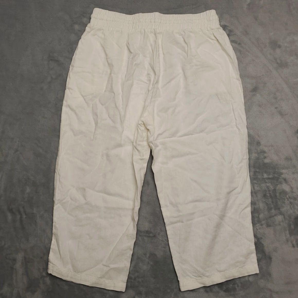 Vintage Linen Blend Pants Womens M White Cropped Summer Resort Comfort Capri Drawstring Size 32" / US 10 / IT 46 - 4 Thumbnail