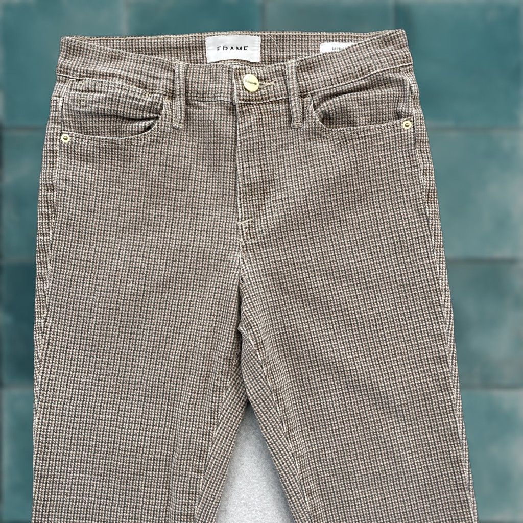 Frame FRAME Le High Skinny Jeans Womens 25 Houndstooth Stretch Pants Brown Plaid Multi 5-Pocket Zipper Button Slim Rise High Vintage N/A Size 42" / US 20 - 1 Thumbnail