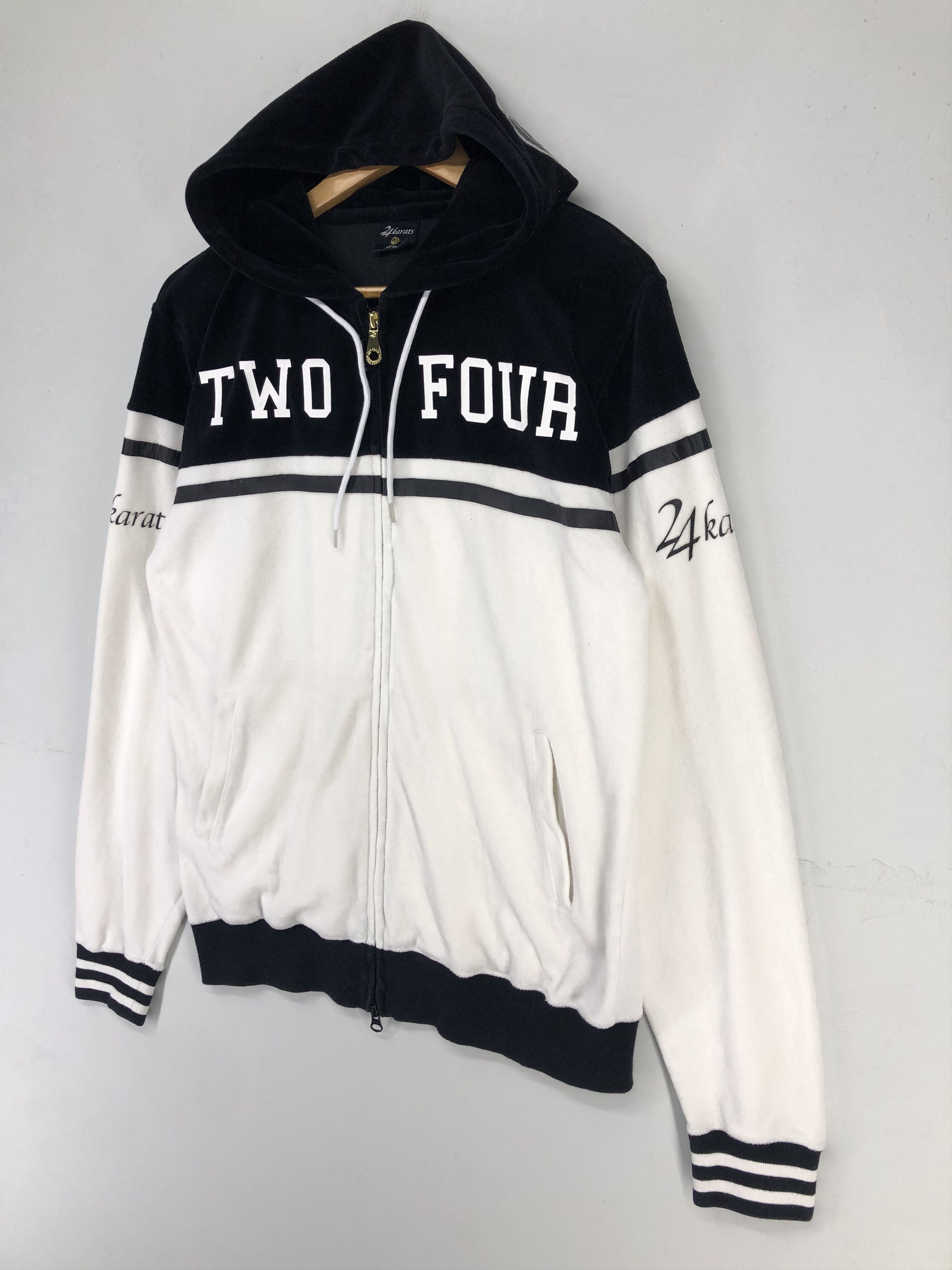Japanese Brand 24karats Velour Full-Zip Track Jacket In Black And White Size US M / EU 48-50 / 2 - 3 Thumbnail