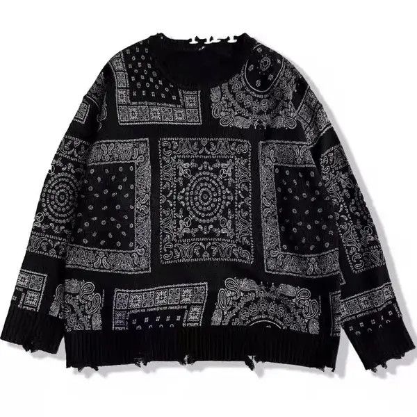 Other Black distressed paisley bandana sweater jumper knitwear Size US M / EU 48-50 / 2 - 5 Thumbnail