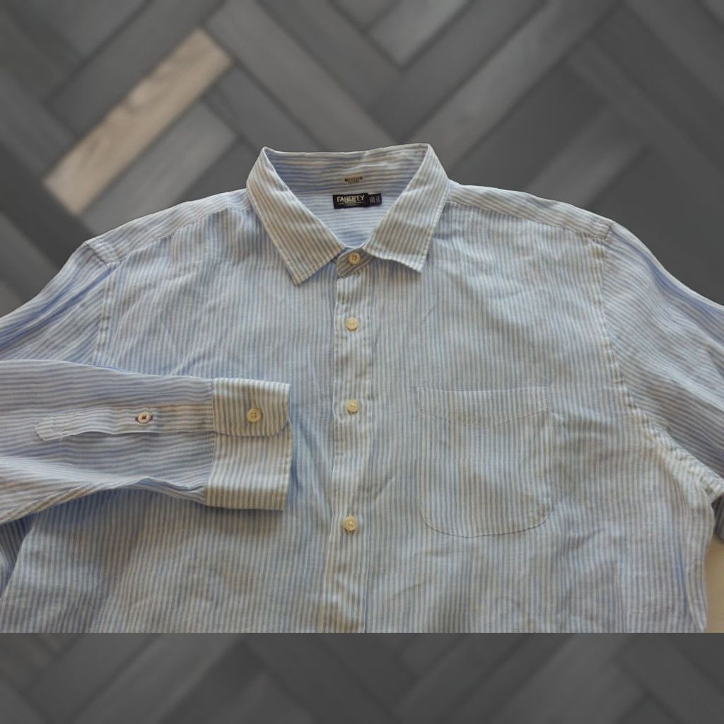 Faherty Faherty Shirt Button-Front Linen Stripe Long Sleeve Men XXL Blue Size US XXL / EU 58 / 5 - 1 Thumbnail