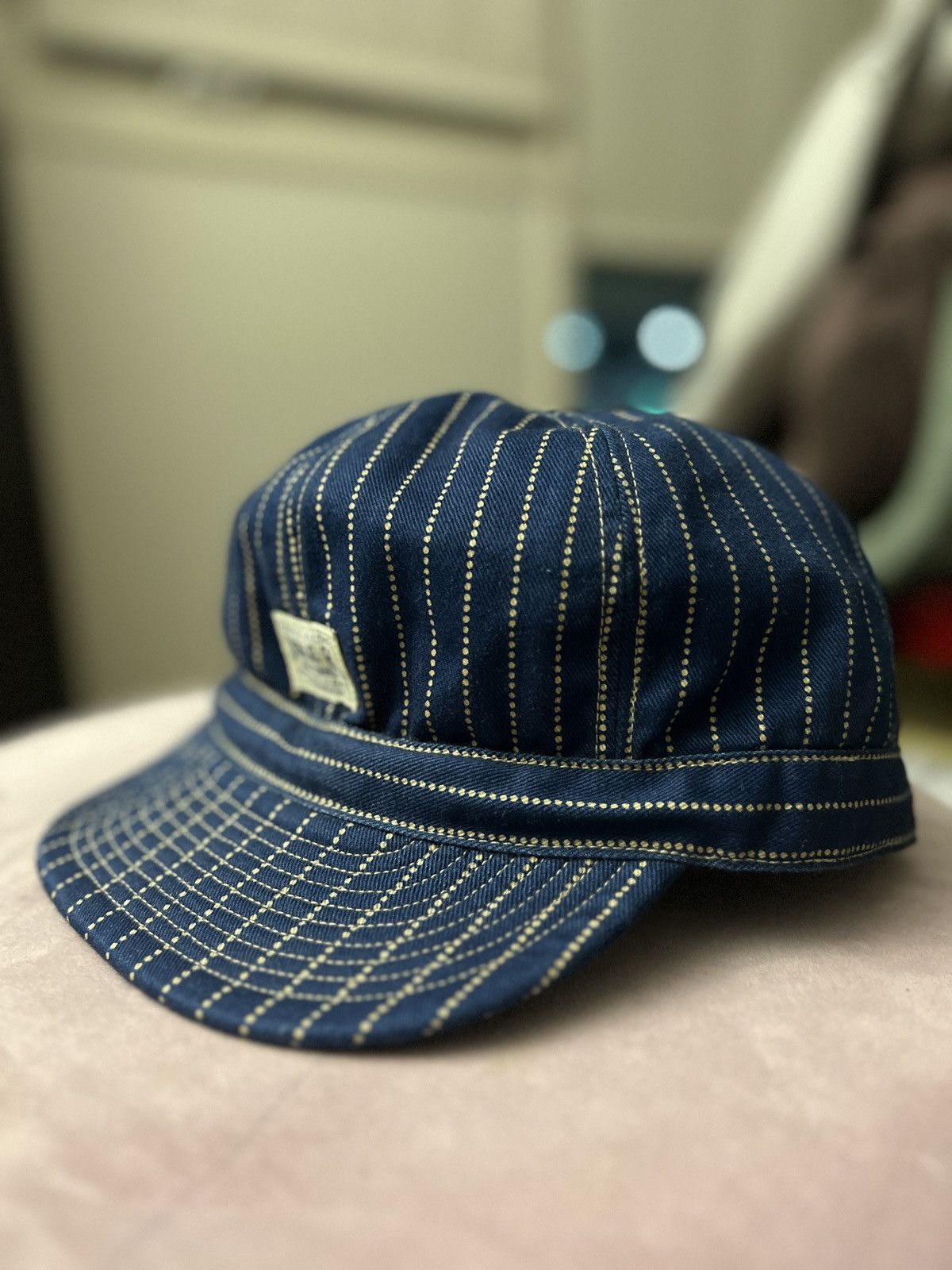 スウェットバンド裏無しRRL Indigo Dot Stripe Denim Service Cap