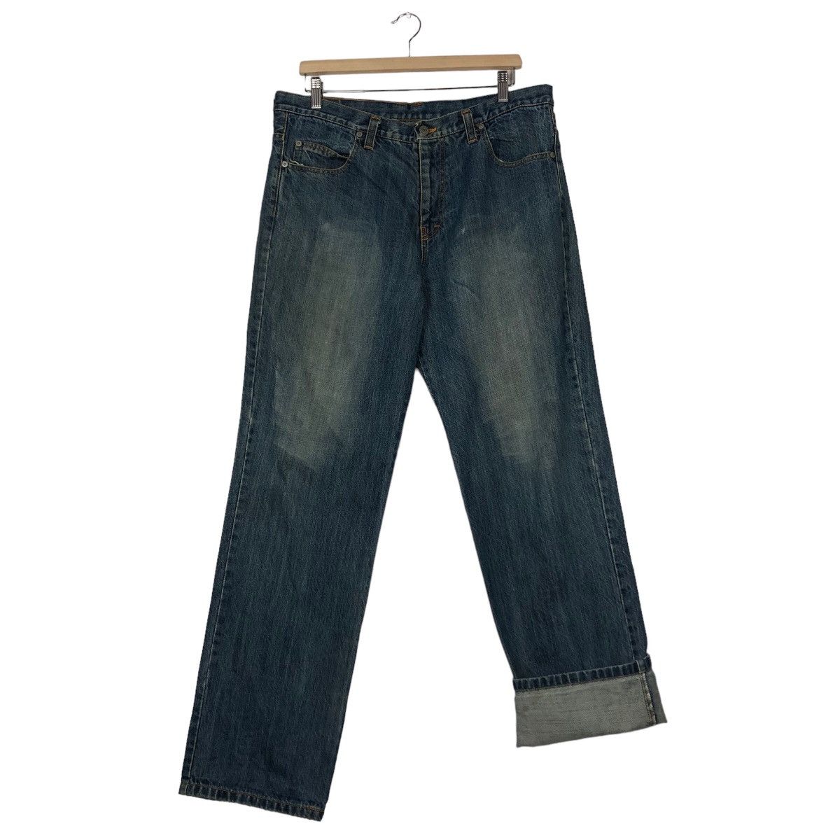 Japanese Brand 🔥Addnine Genuine Garment Denim Jeans Cross Big Logo Pocket Size US 35 - 11 Thumbnail
