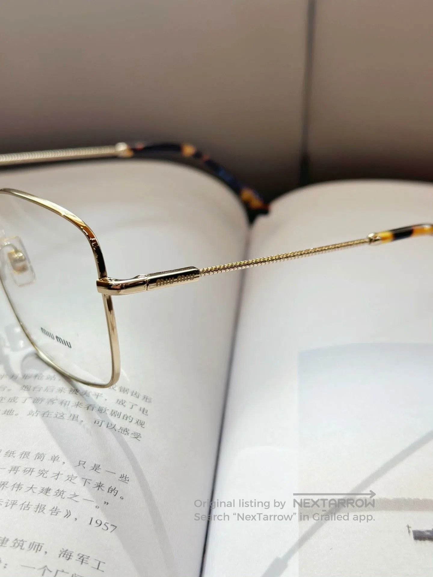 Miu Miu Miu Miu Gold Square-Round Plain Glasses. Size ONE SIZE - 6 Thumbnail