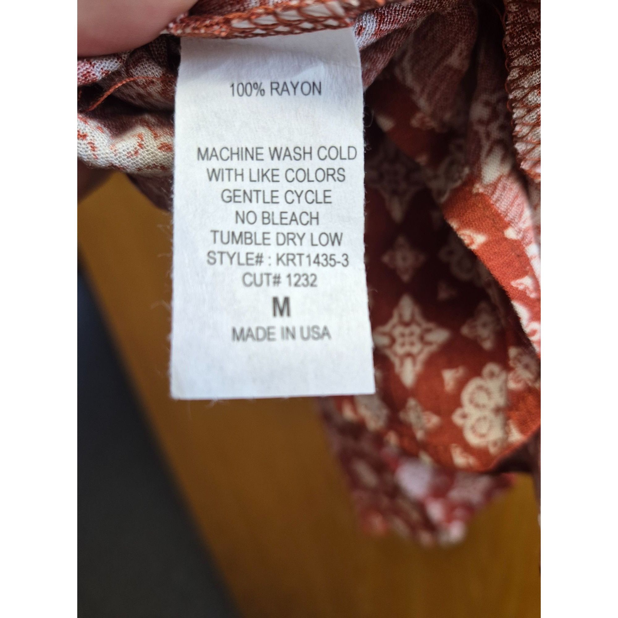 Other Rust-Red Floral Ruffle Sleeve Rayon Top With Tie Neck Medium Size M / US 6-8 / IT 42-44 - 6 Thumbnail