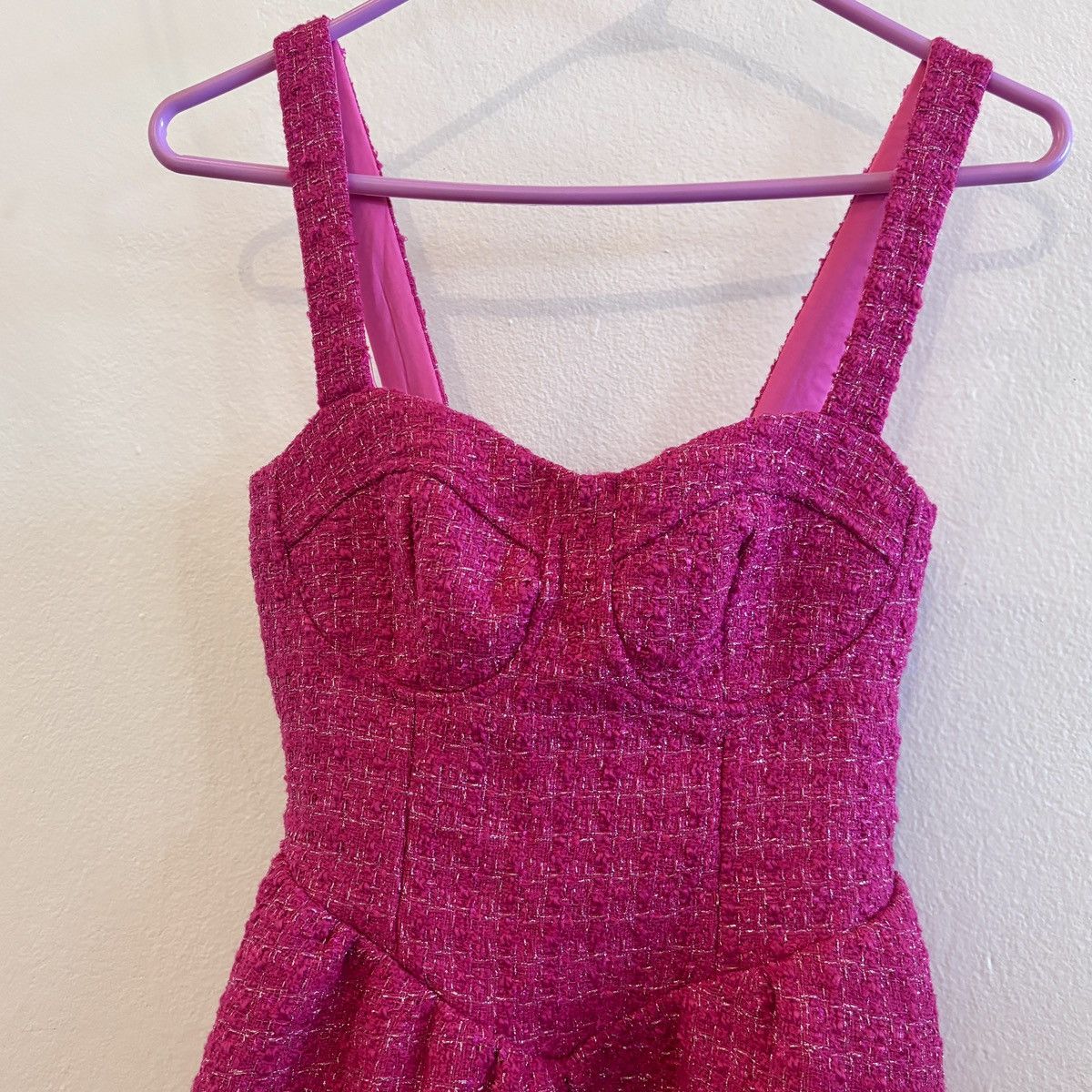 Cider NWT Cider Fuchsia Tweed Mini Corset Style Dress Size XS / US 0-2 / IT 36-38 - 2 Thumbnail
