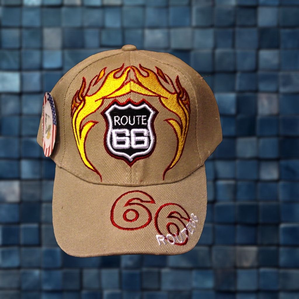 Route 66 VINTAGE Route 66 Flames Baseball Cap Men Adjustable Beige Cap Style Mens Size ONE SIZE - 1 Thumbnail