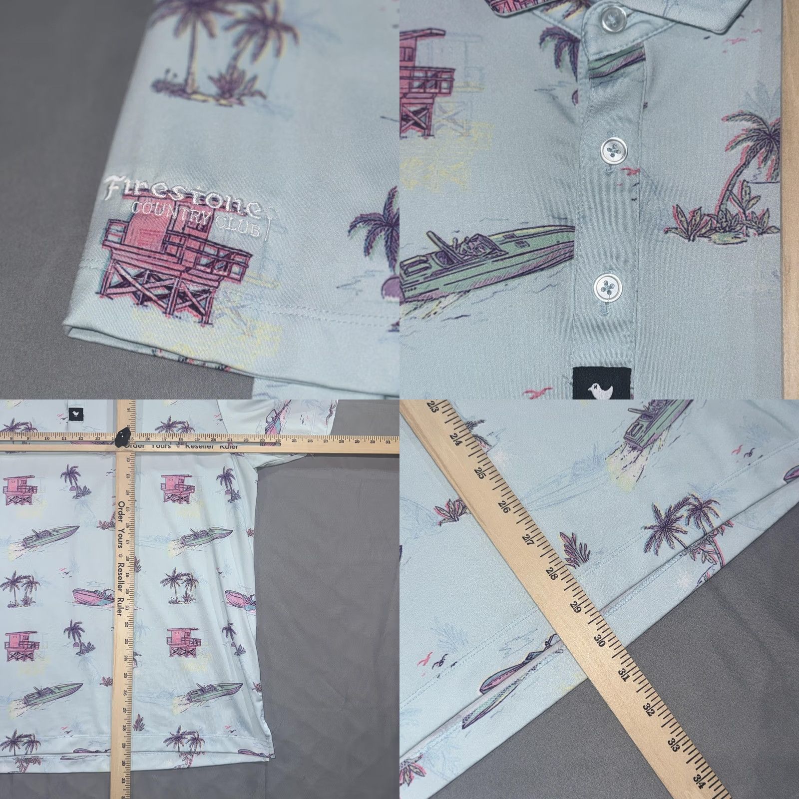Vintage Bad Birdie Polo Shirt Mens XL Blue Tropical Boat Palm Print Golf Firestone CC Shirt XS? Size US XL / EU 56 / 4 - 8 Thumbnail