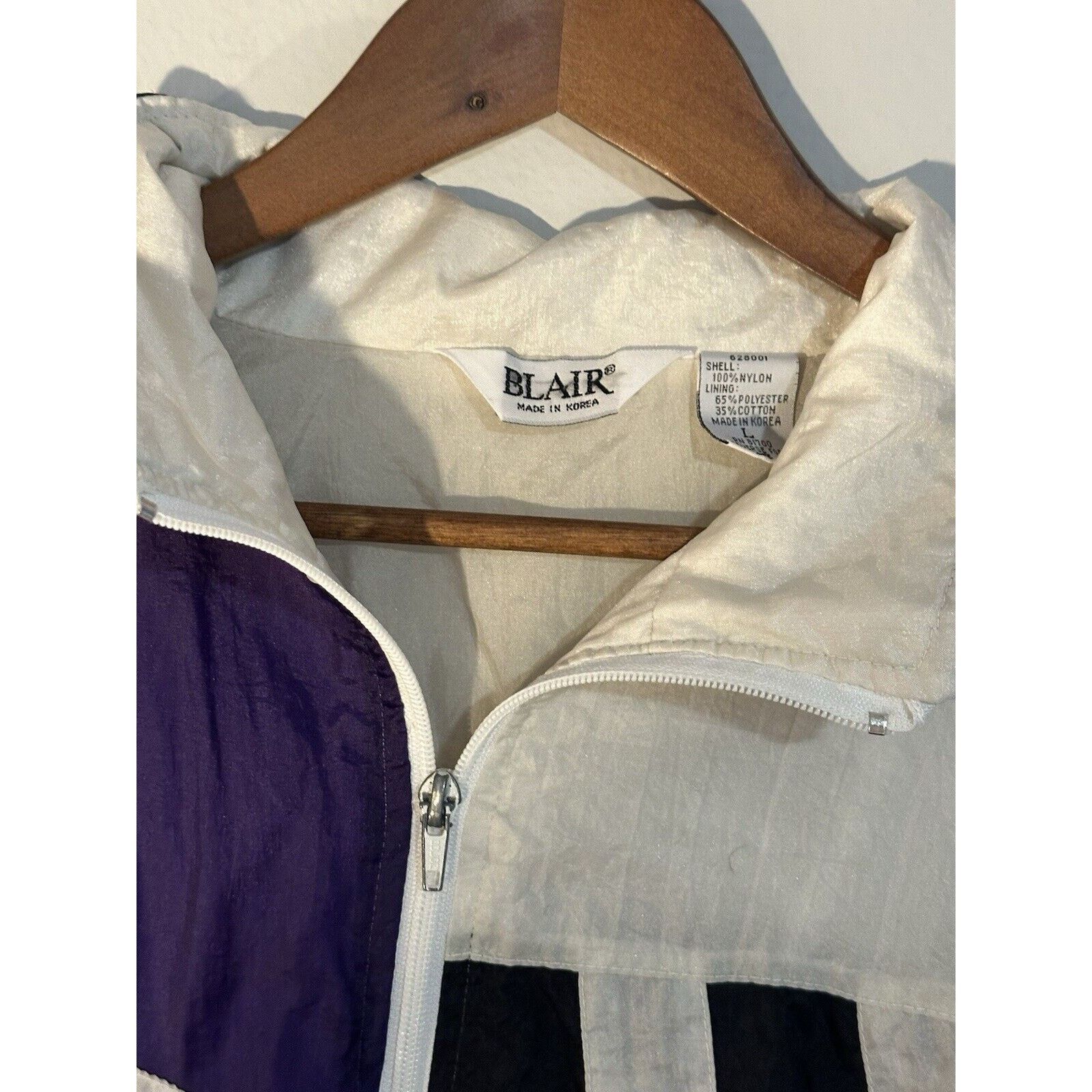 Vintage 80s Vintage Windbreaker Jacket White Purple Black Womens M Size L / US 10 / IT 46 - 3 Thumbnail