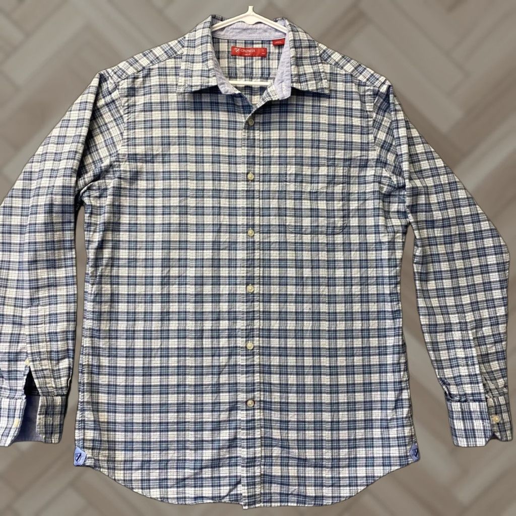 Cremieux DANIEL CREMIEUX Button-Up Shirt Mens Long Sleeve Plaid Slim Fit Gray Light Blue L Classic Size US L / EU 52-54 / 3 - 1 Thumbnail