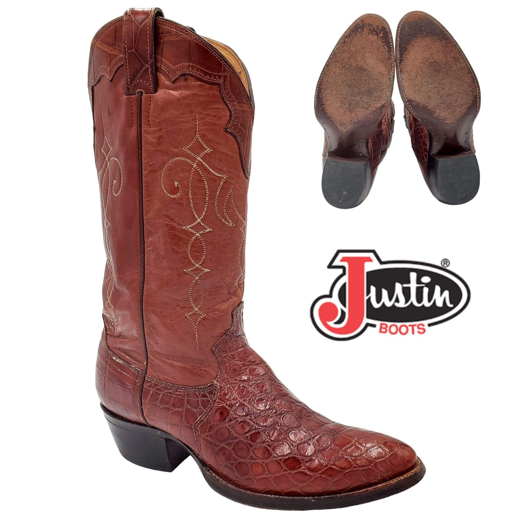 Justin Boots Vintage Justin Boots Mens 8 Exotic Brown Bias Cut