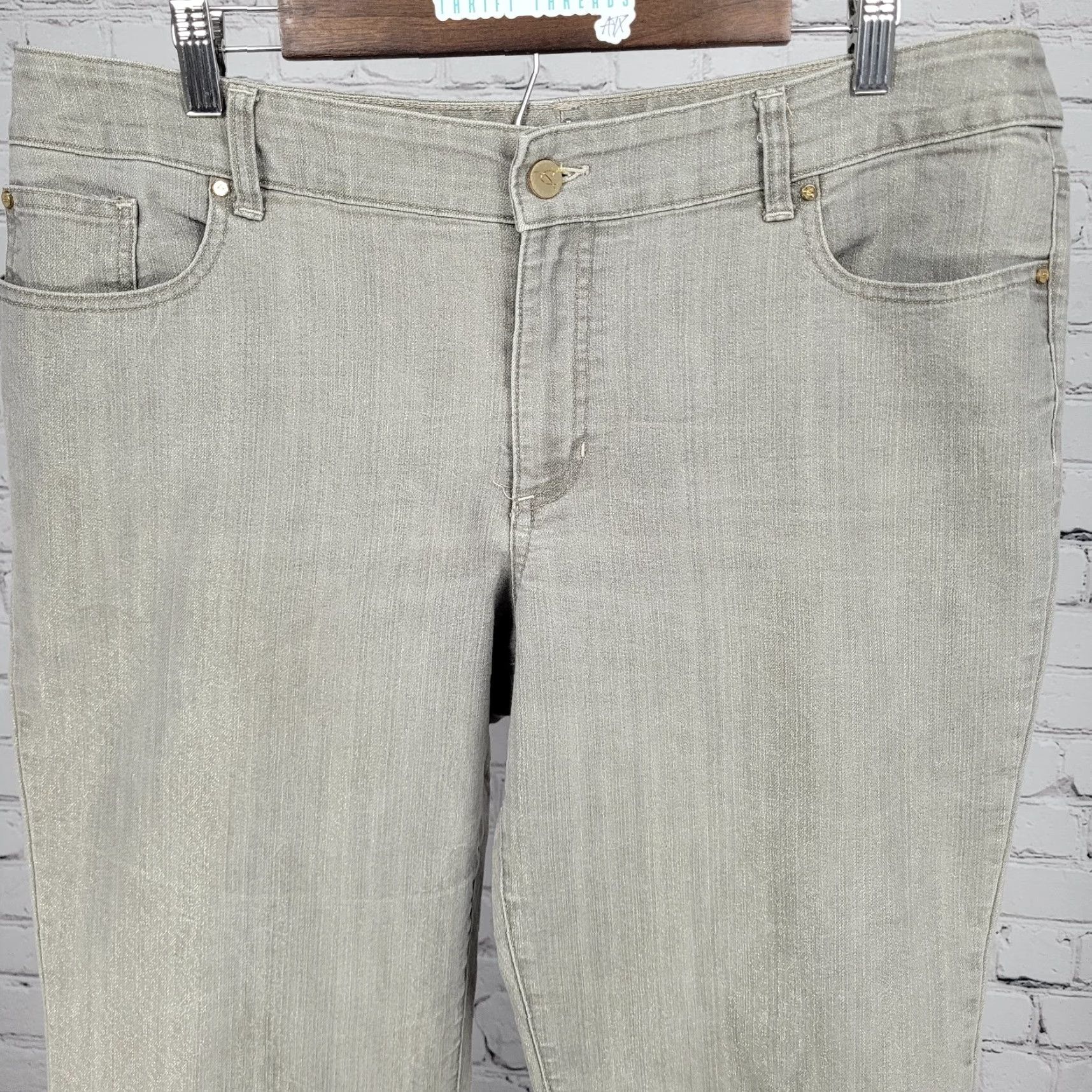 Vintage Chico's Jeans Slim Leg Mid Rise 3 US 16 Platinum Shimmer Ultimate Fit (36x29) Size 26" / US 2 / IT 38 - 5 Thumbnail