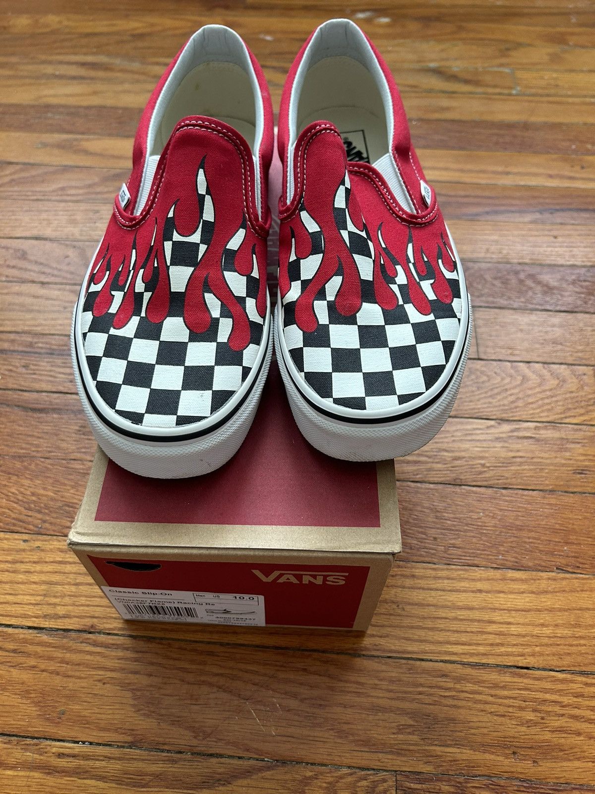 Red flame checkered vans online