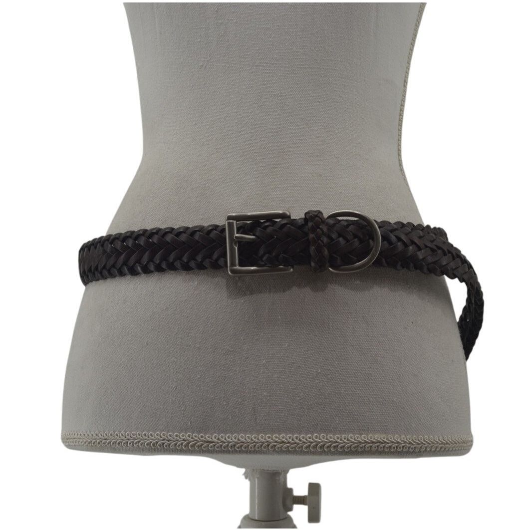 Other CRL Brown Leather Braided Weaved Men's Belt Silver Size 38 Size 38 - 1 Thumbnail