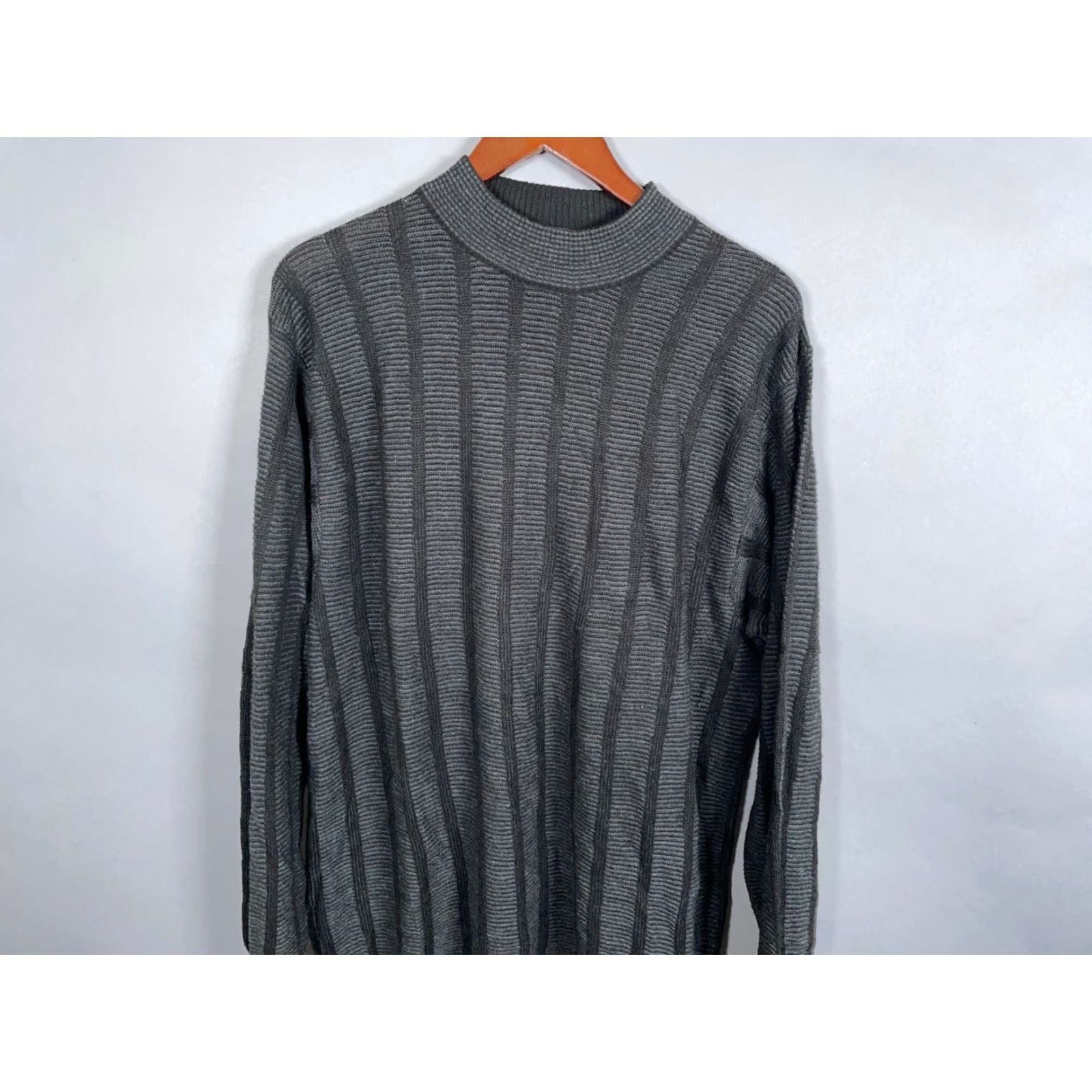 Vintage VINTAGE Fiji Mock Neck Sweater Adult XL Gray Striped Lightweight Knit 90s Mens Size US XL / EU 56 / 4 - 4 Thumbnail