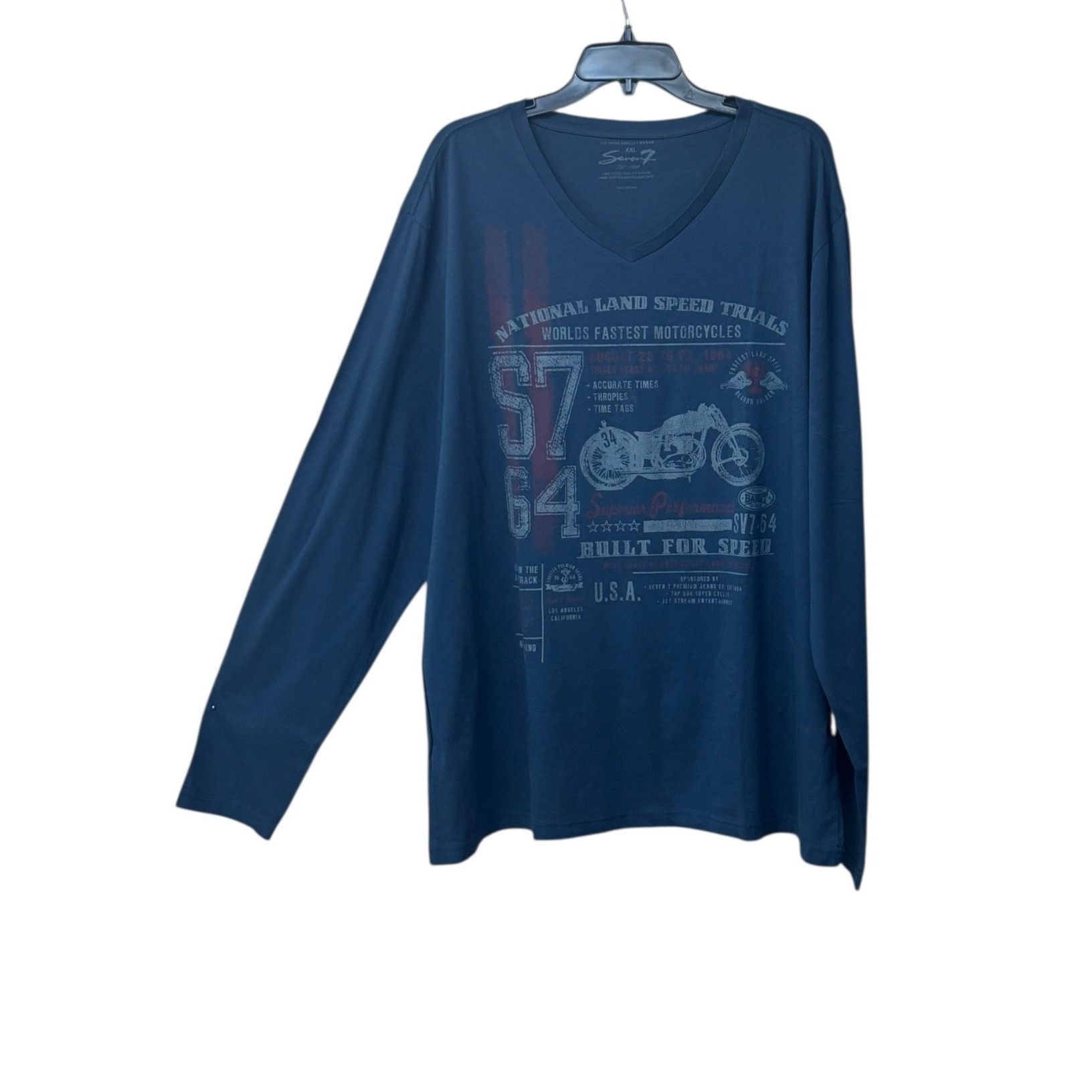 Other Seven7 Men’s V-neck Long Sleeve Graphic Cotton Tee, Indigo, Size US XL / EU 56 / 4 - 3 Thumbnail