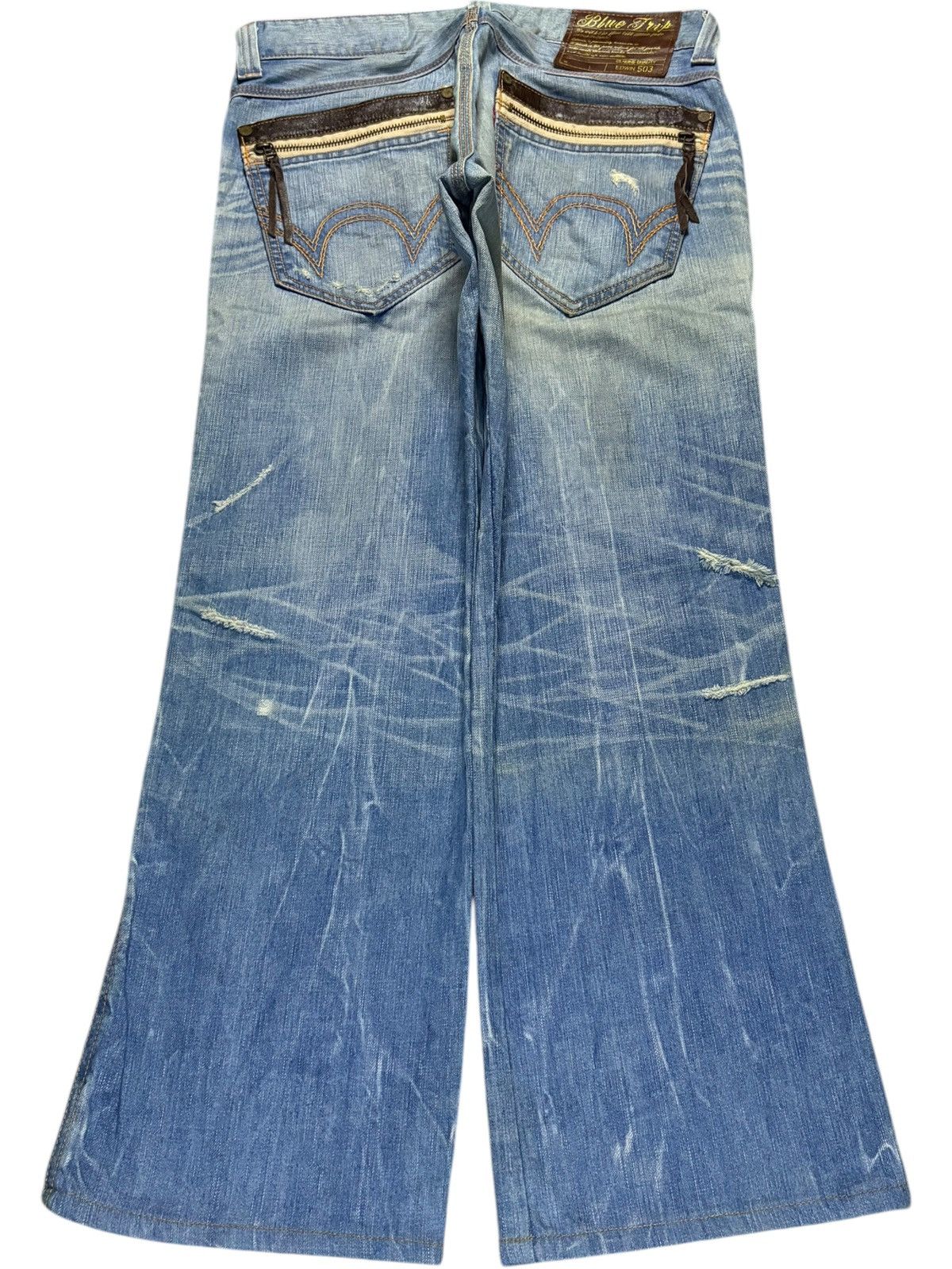 Edwin Vintage Japanese Edwin 503 Blue Trip Mud Wash Baggy Jeans Size US 34 / EU 50 - 2 Thumbnail